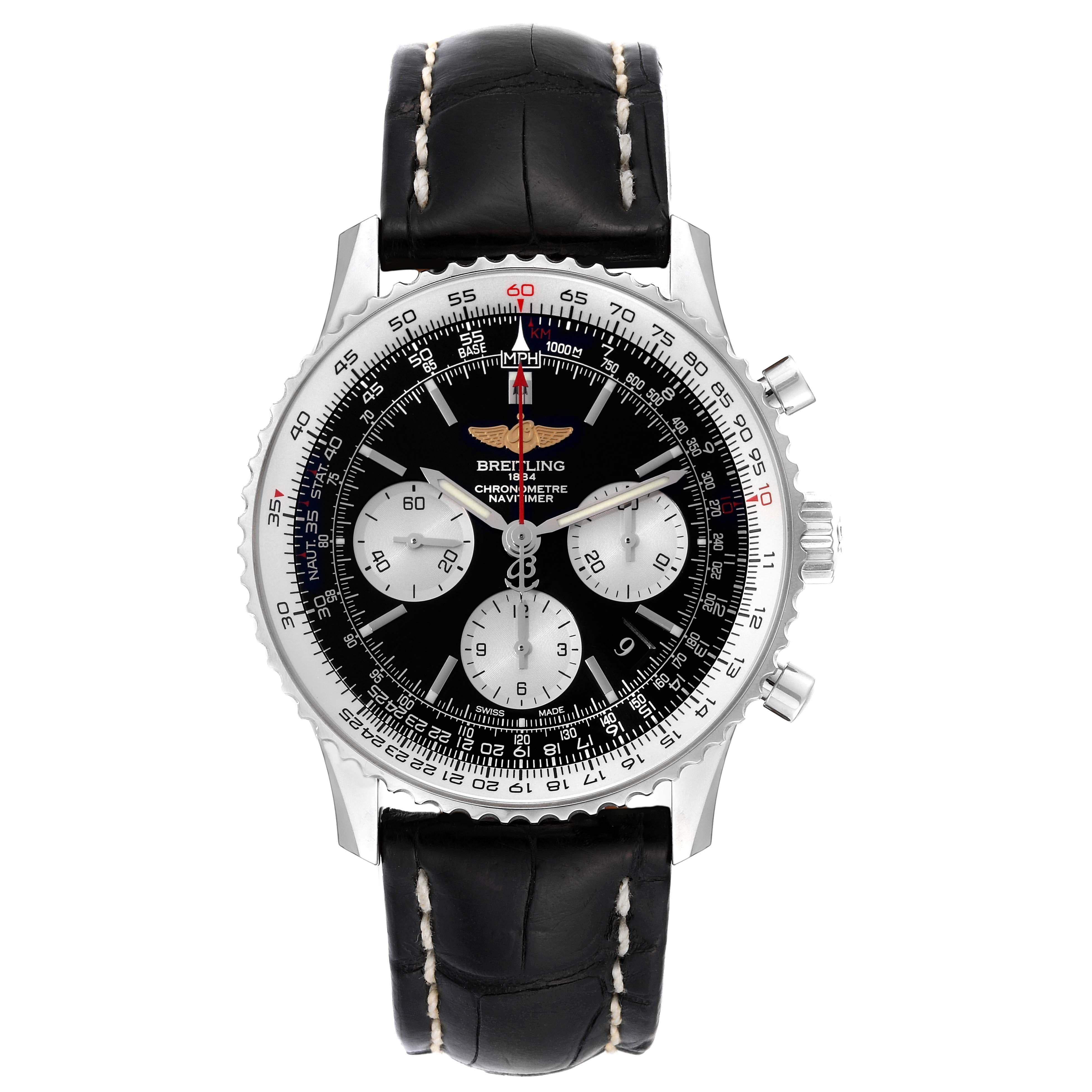 Breitling Navitimer 01 Black Dial Steel Mens Watch AB0120 Box Card For Sale 2