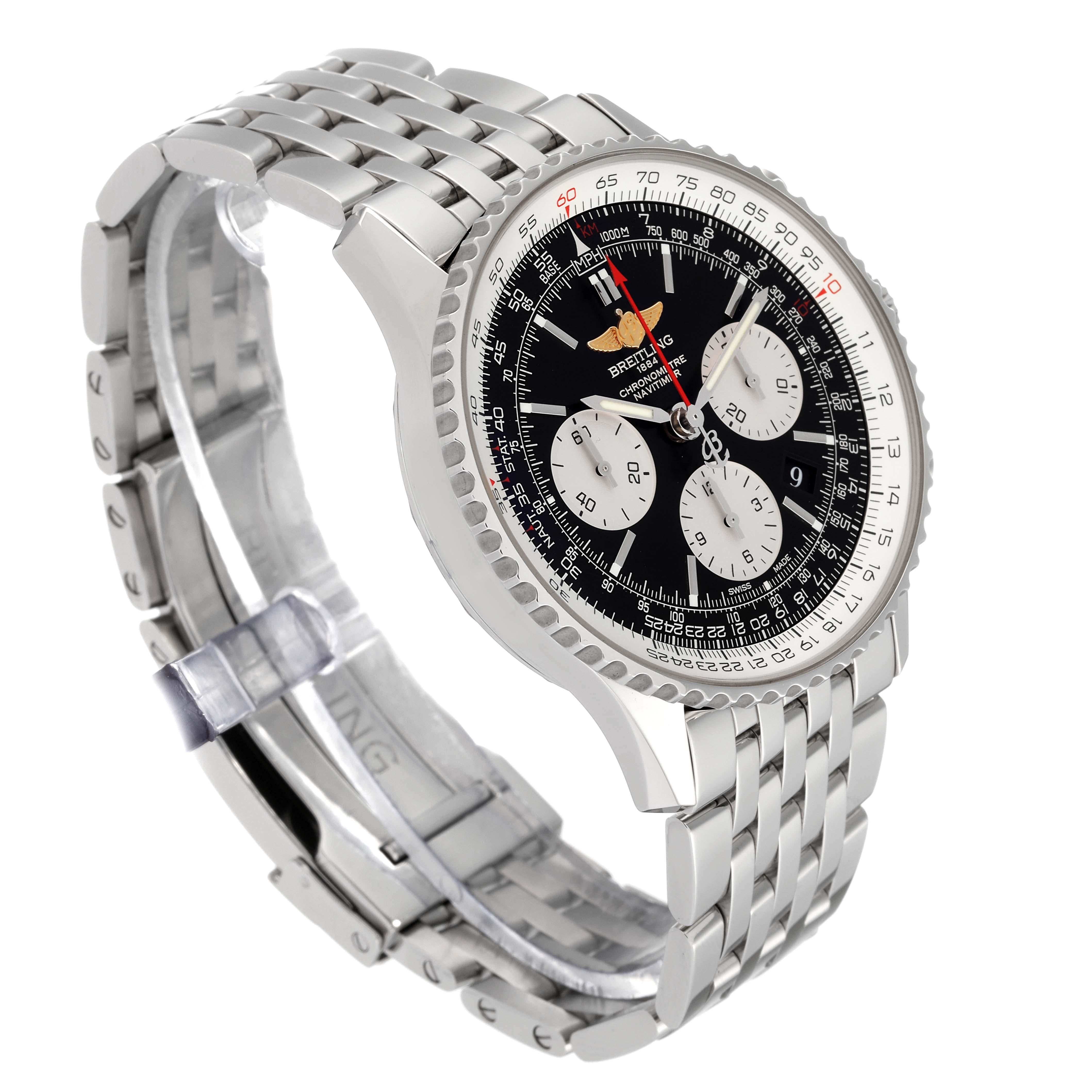 Breitling Navitimer 01 Black Dial Steel Mens Watch AB0120 Card In Excellent Condition For Sale In Atlanta, GA