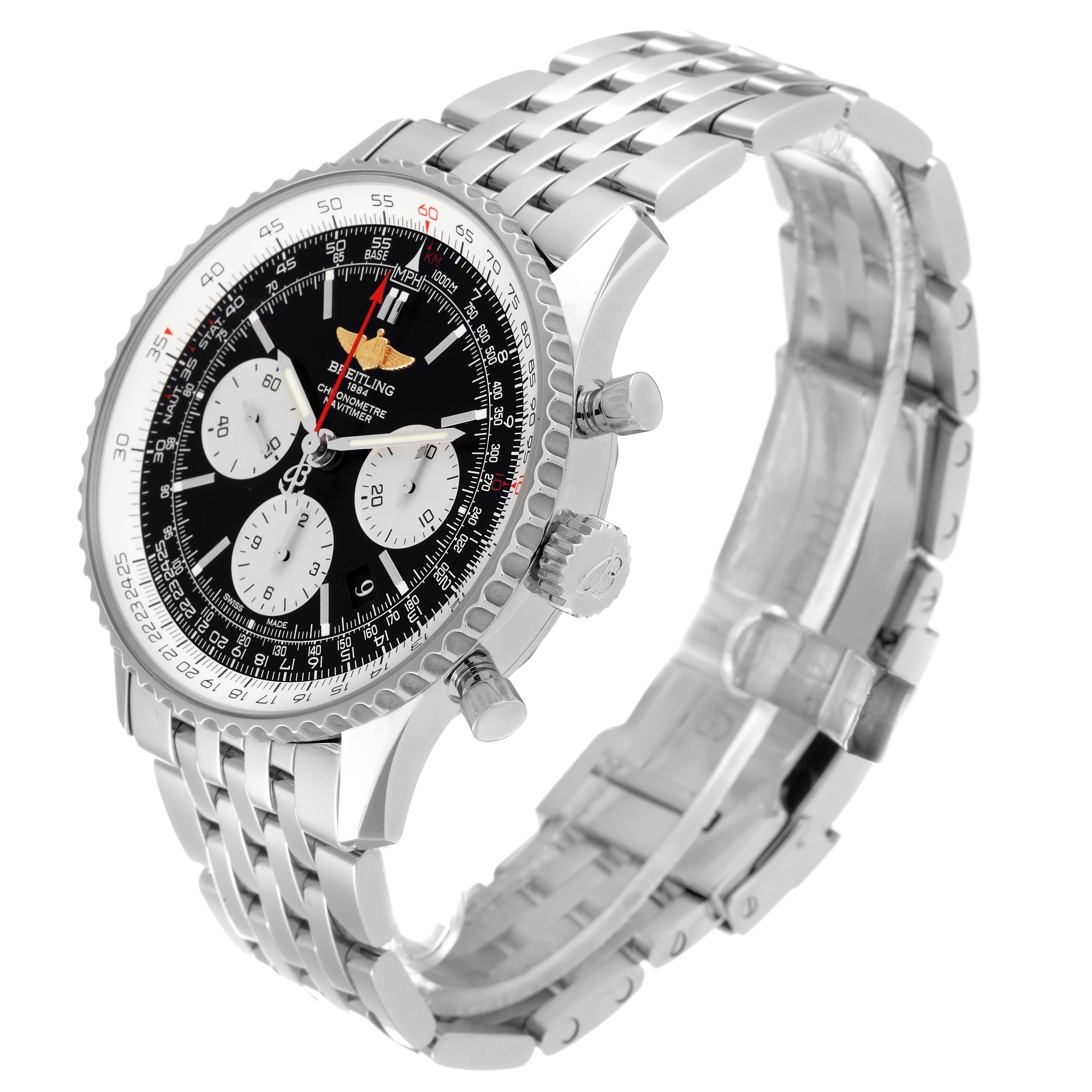 Breitling Navitimer 01 Black Dial Steel Mens Watch AB0120 Card For Sale 3