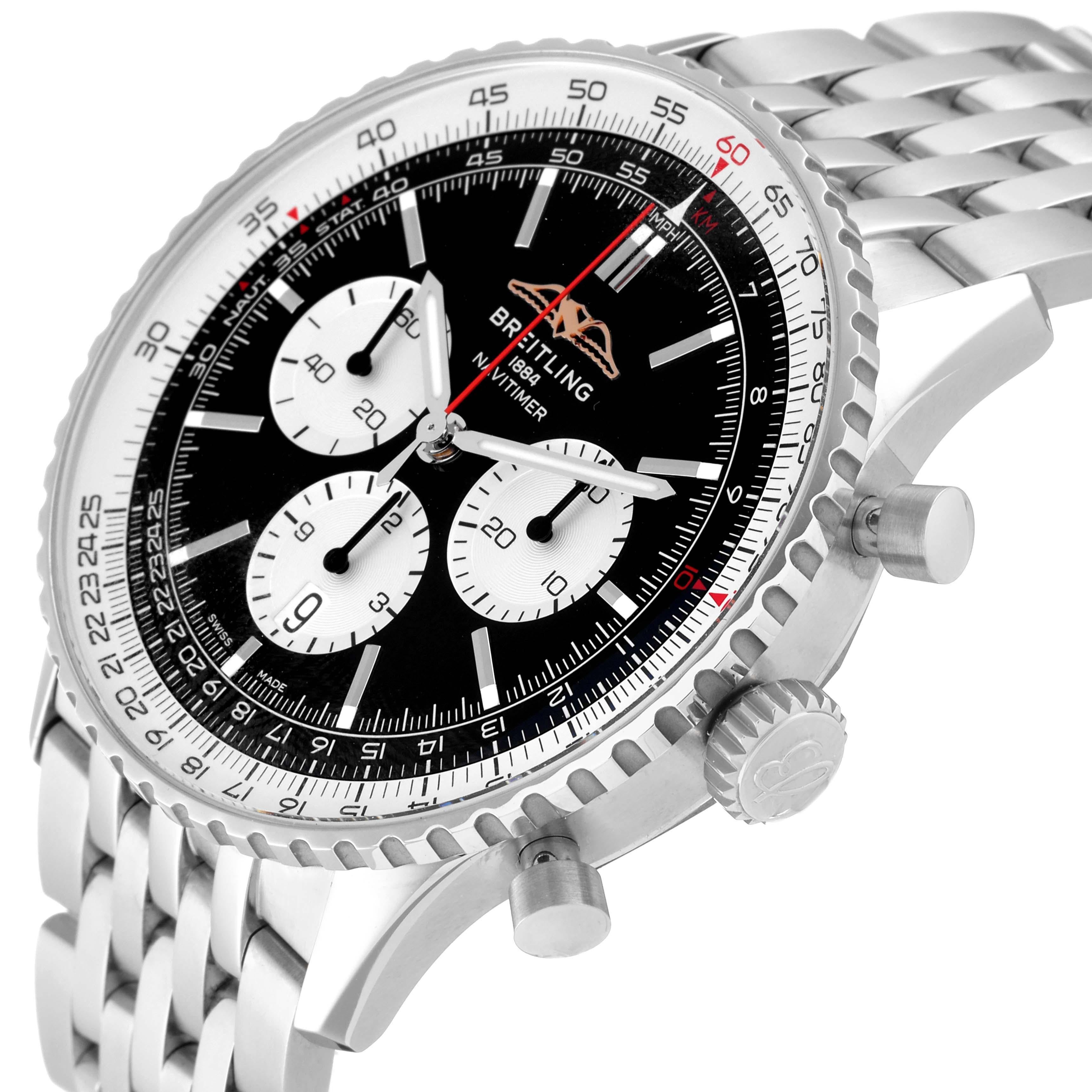 Breitling Navitimer 01 Black Dial Steel Mens Watch AB0137 Box Card In Excellent Condition For Sale In Atlanta, GA
