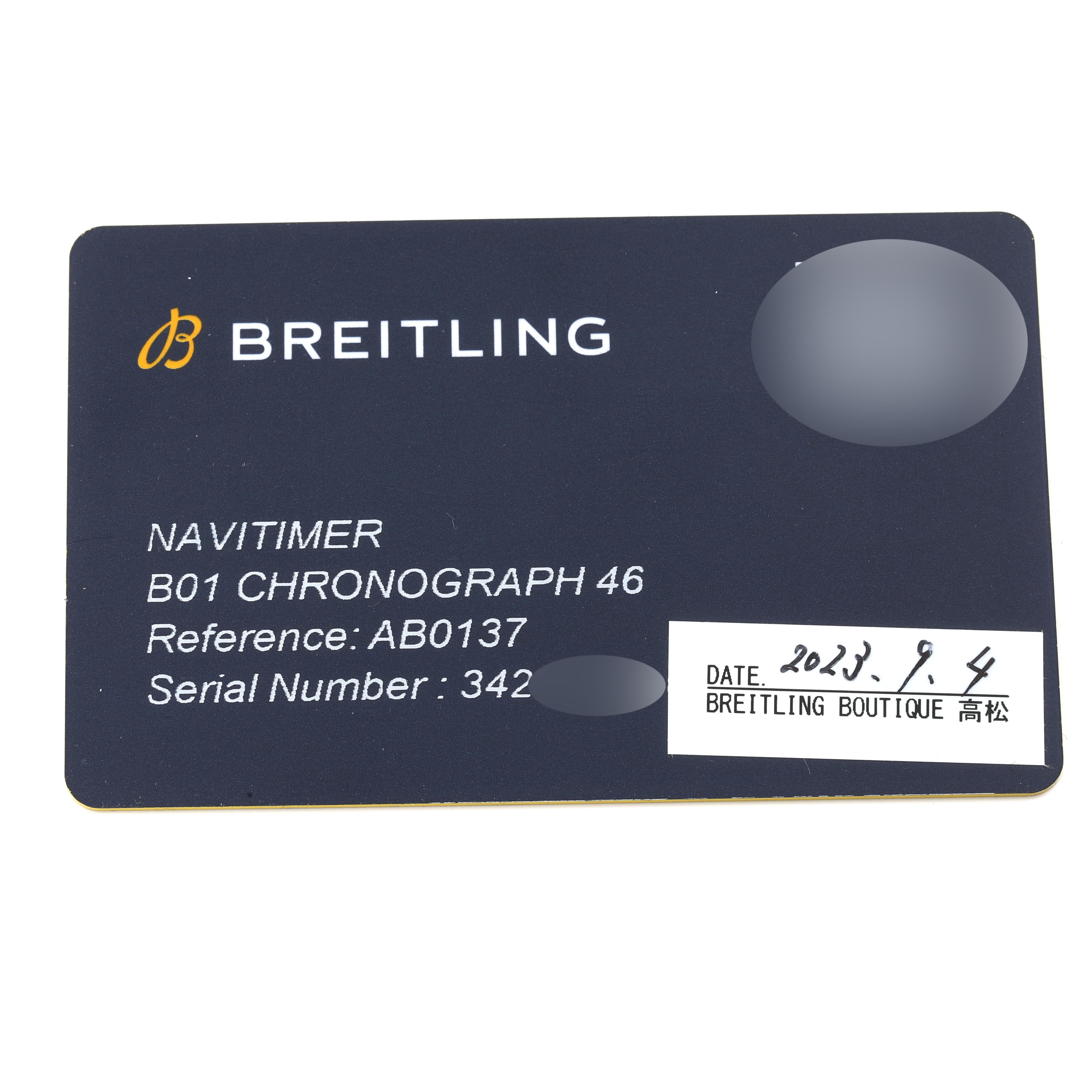 Breitling Navitimer 01 Black Dial Steel Mens Watch AB0137 Box Card For Sale 3