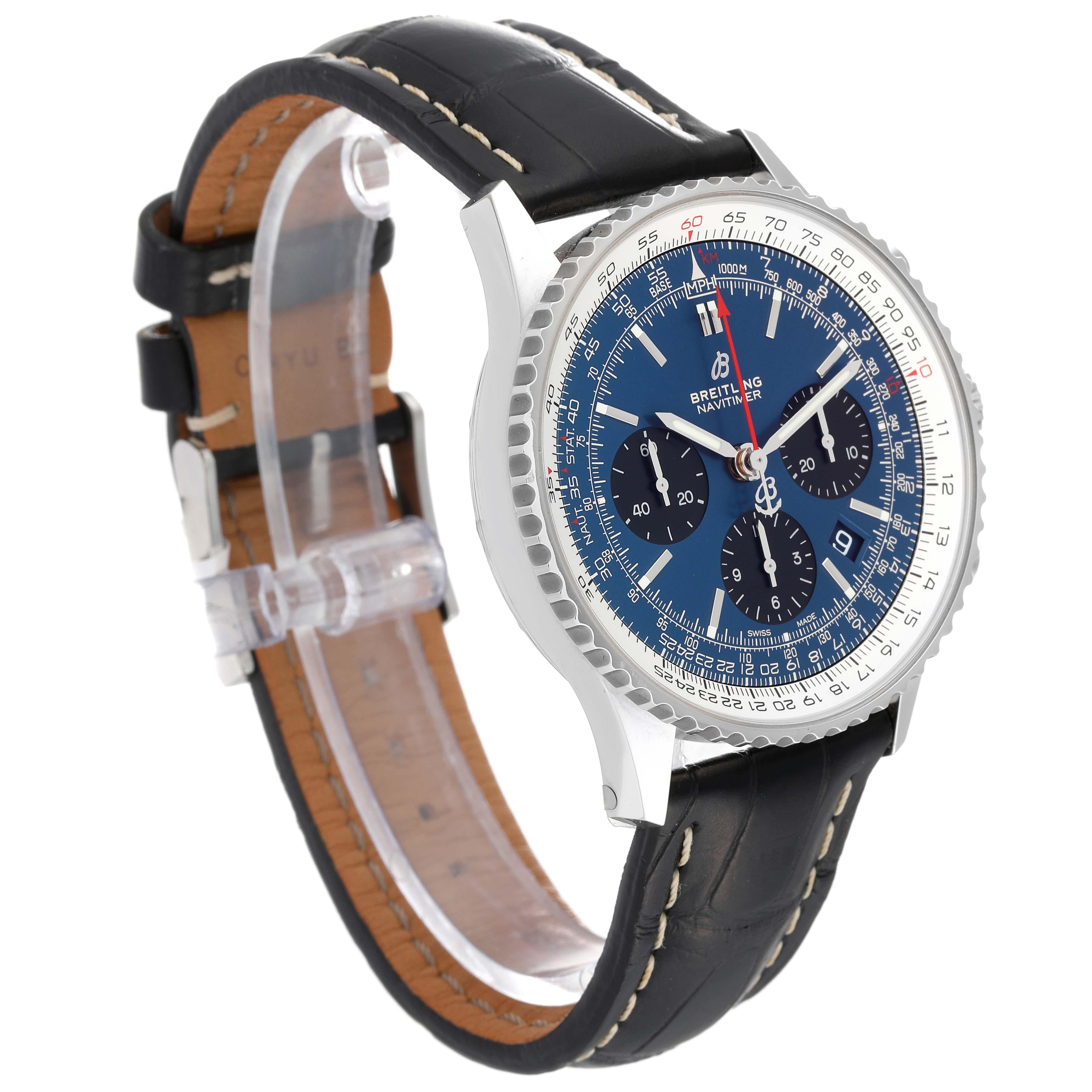 Breitling Navitimer 01 Blue Dial Steel Mens Watch AB0121 Unworn In Excellent Condition For Sale In Atlanta, GA