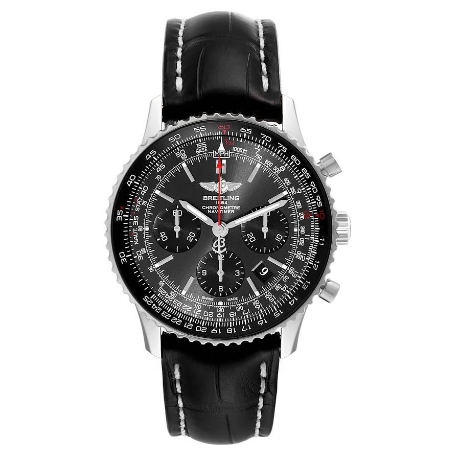 Breitling Navitimer 01 Grey Dial Limited Edition Mens Watch AB0121 Box Papers. Self-winding automatic officially certified chronometer movement. Chronograph function. Stainless steel case 42 mm in diameter.  Transparent exhibition skeleton caseback.