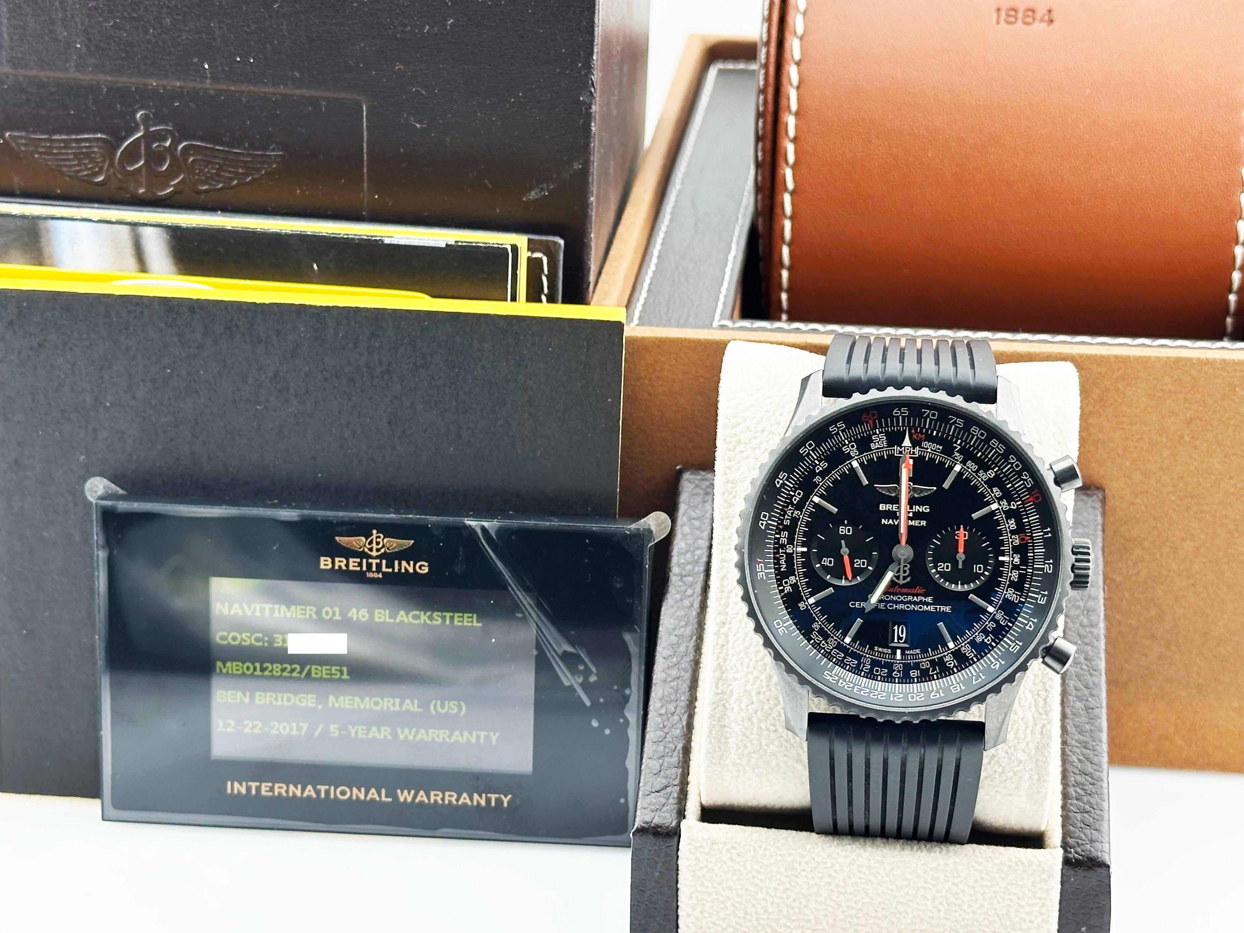 Breitling Navitimer 01 MB012822 46mm Blacksteel Box Paper In Excellent Condition In San Diego, CA