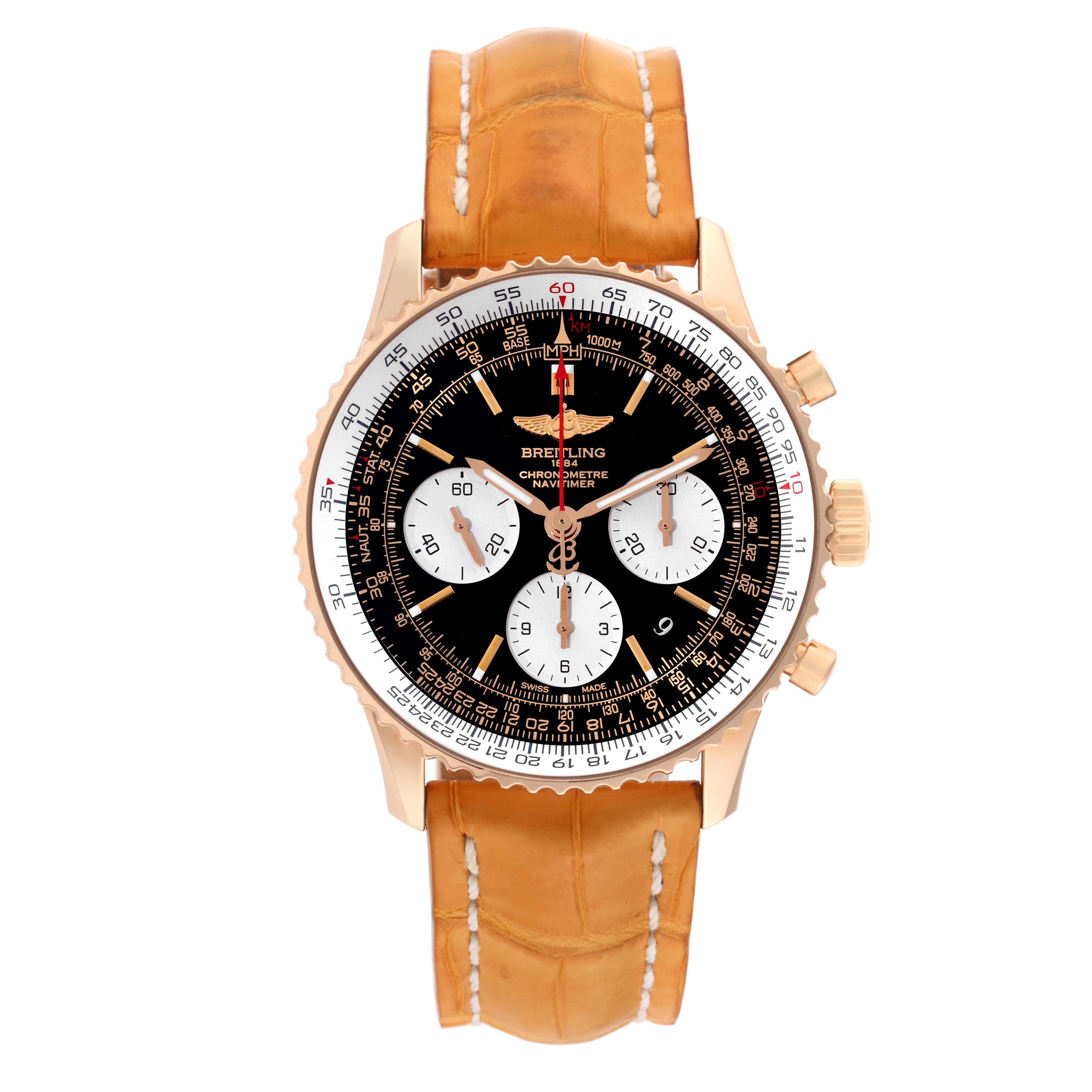 Breitling Navitimer 01 Rose Gold Black Dial Mens Watch RB0120 7