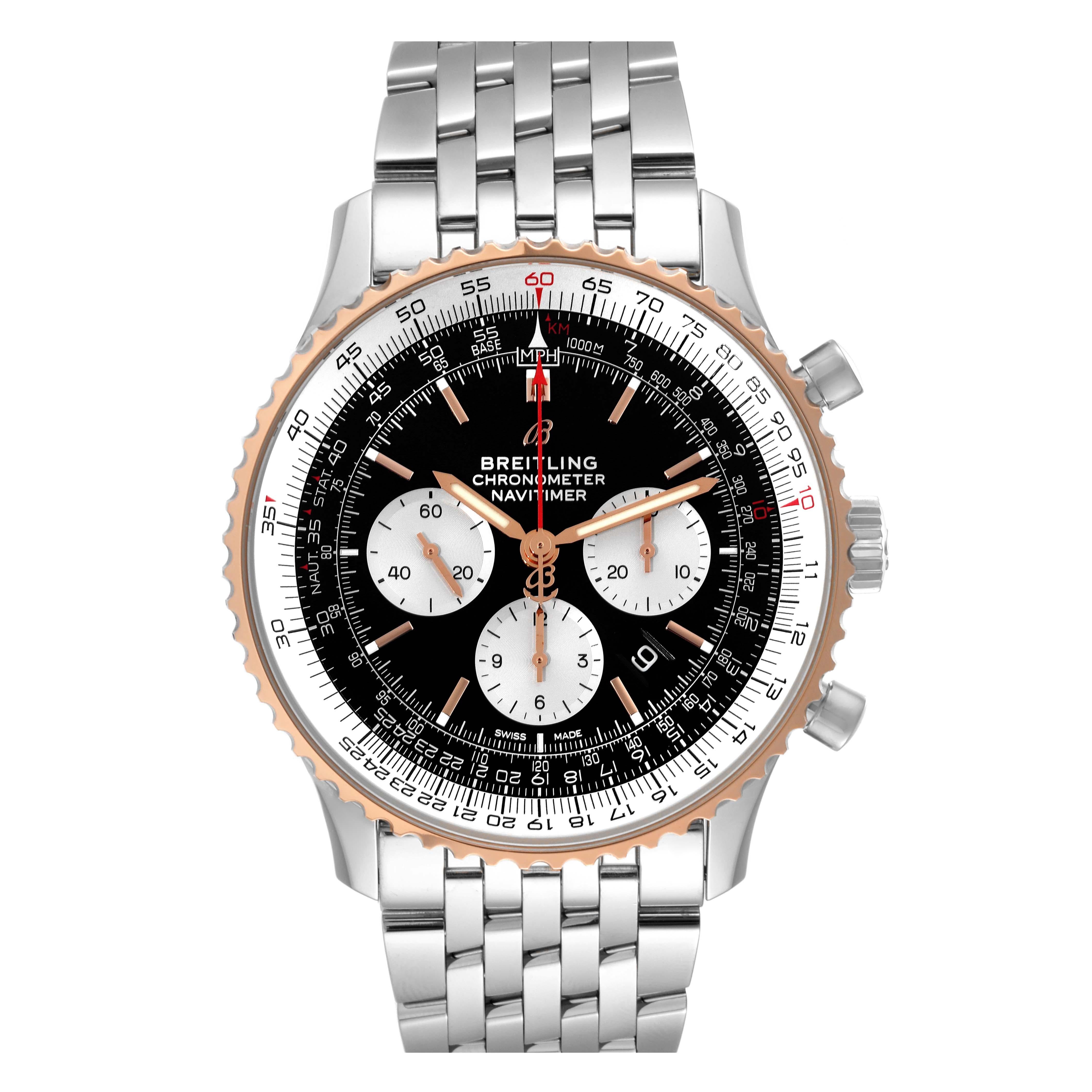 Breitling Navitimer 01 Steel Rose Gold Black Dial Mens Watch UB0127 