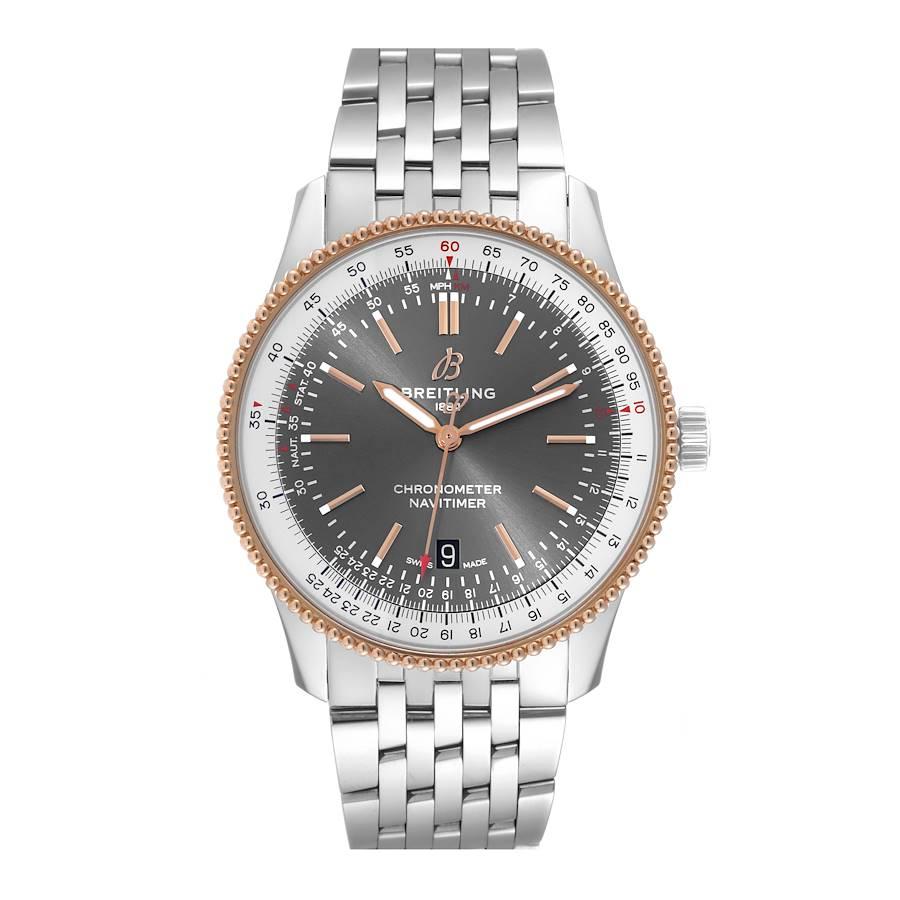 Breitling Navitimer 1 41mm Stahl Rose Gold Herrenuhr U17326 Box Karte. Automatisches, offiziell zertifiziertes Chronometerwerk mit Selbstaufzug. Gehäuse aus Edelstahl mit einem Durchmesser von 41 mm. Lünette aus 18 Karat Rotgold mit bidirektionalem