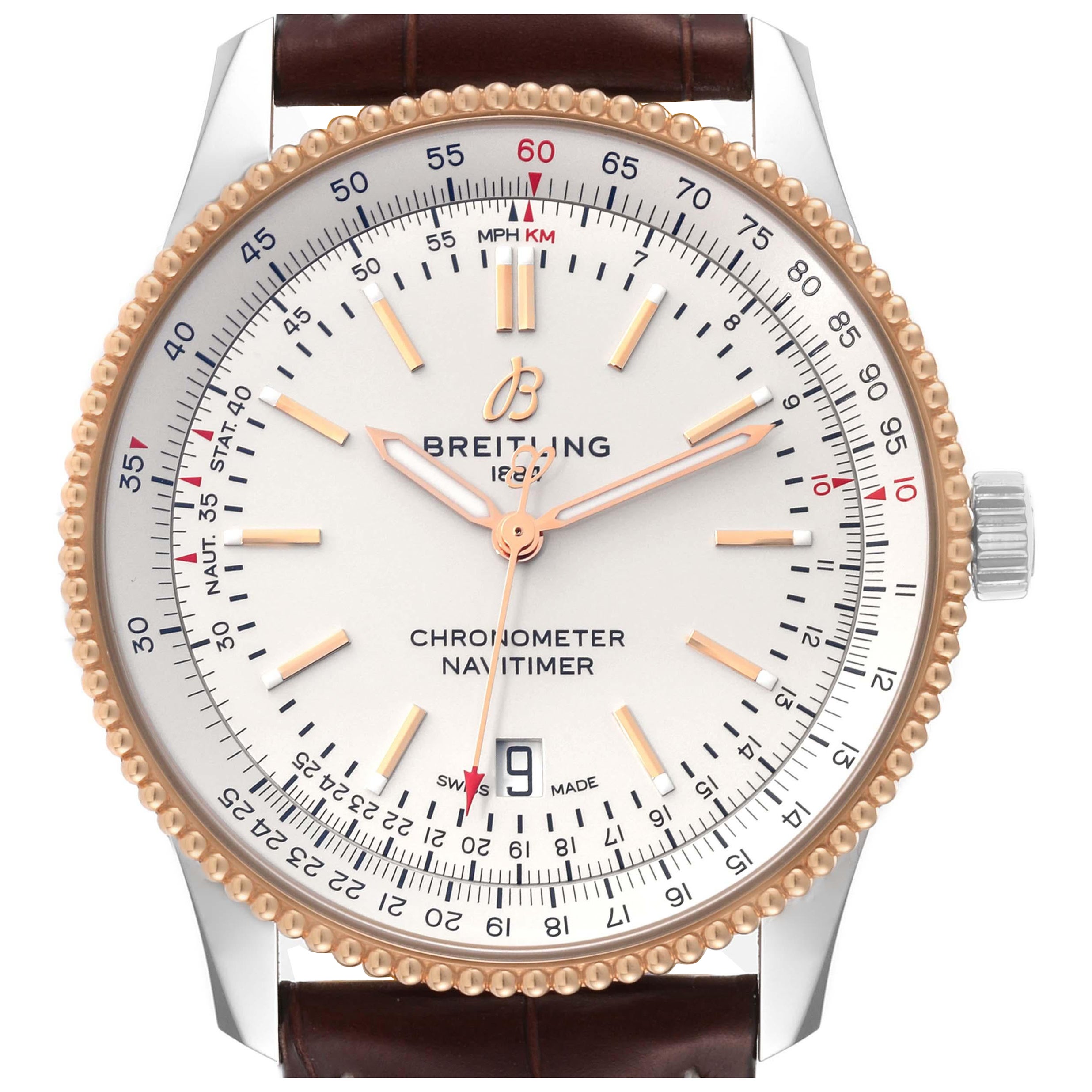 Breitling Navitimer 1 41mm Steel Rose Gold Mens Watch U17326 Box Card