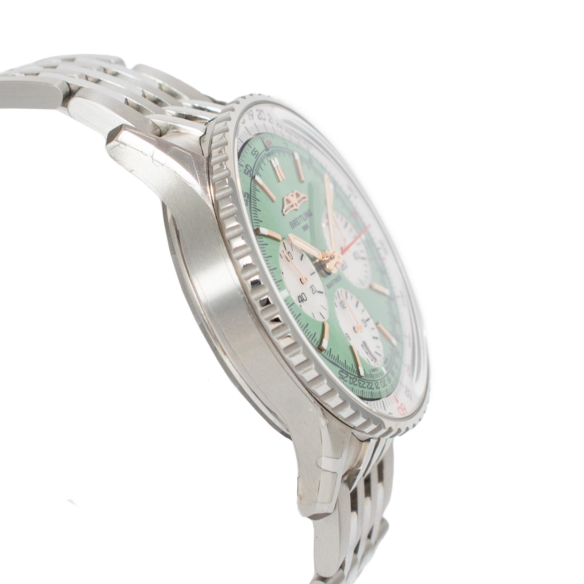 Breitling Navitimer 1 B01 41MM ab0139211l1a1 Mintgrün Chronograph Stahl Uhr im Zustand „Hervorragend“ im Angebot in Houston, TX