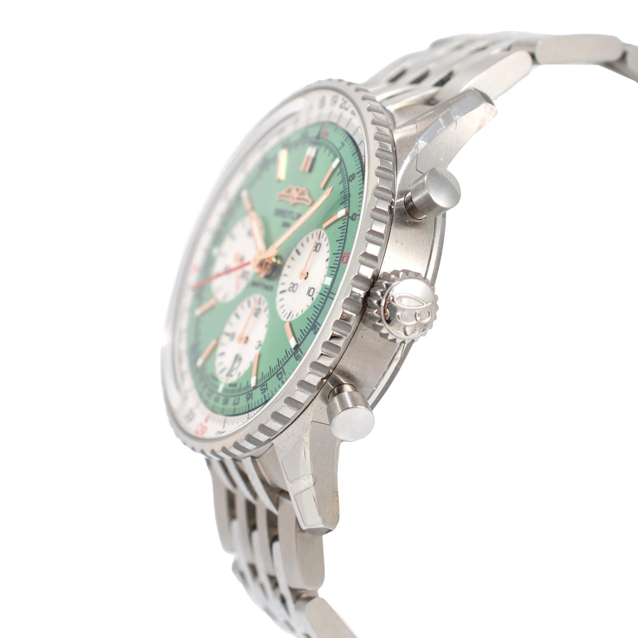 Breitling Navitimer 1 B01 41MM ab0139211l1a1 Mintgrün Chronograph Stahl Uhr Herren im Angebot
