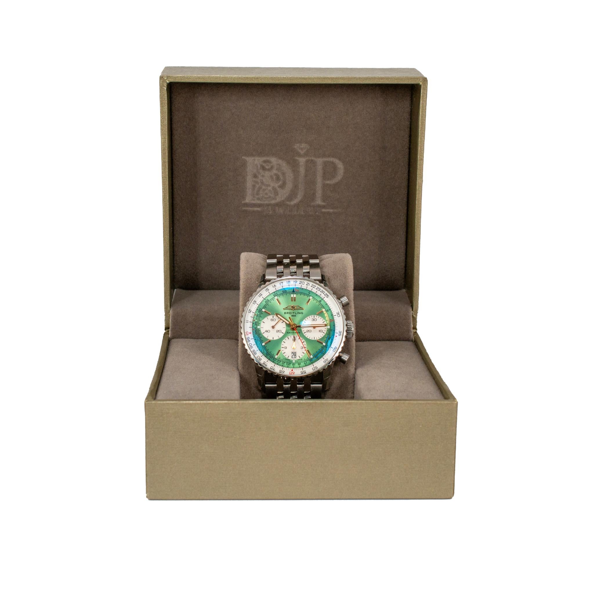 Breitling Navitimer 1 B01 41MM ab0139211l1a1 Mintgrün Chronograph Stahl Uhr im Angebot 5