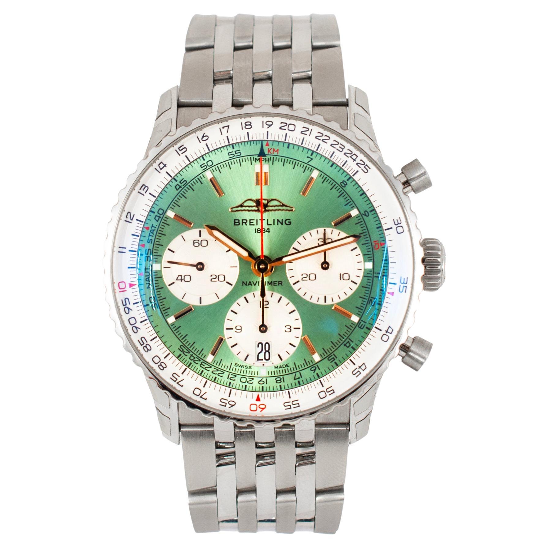 Breitling Navitimer 1 B01 41MM ab0139211l1a1 Mintgrün Chronograph Stahl Uhr im Angebot