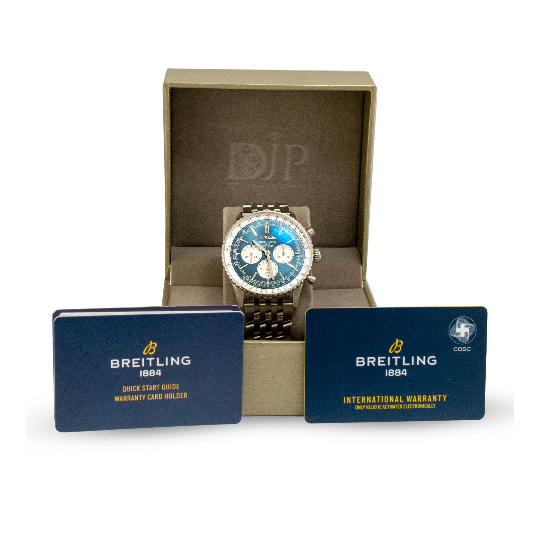 Breitling Navitimer 1 B01 46MM ab0137211c1a1 Orologio Cronografo Blu Steele in vendita 6