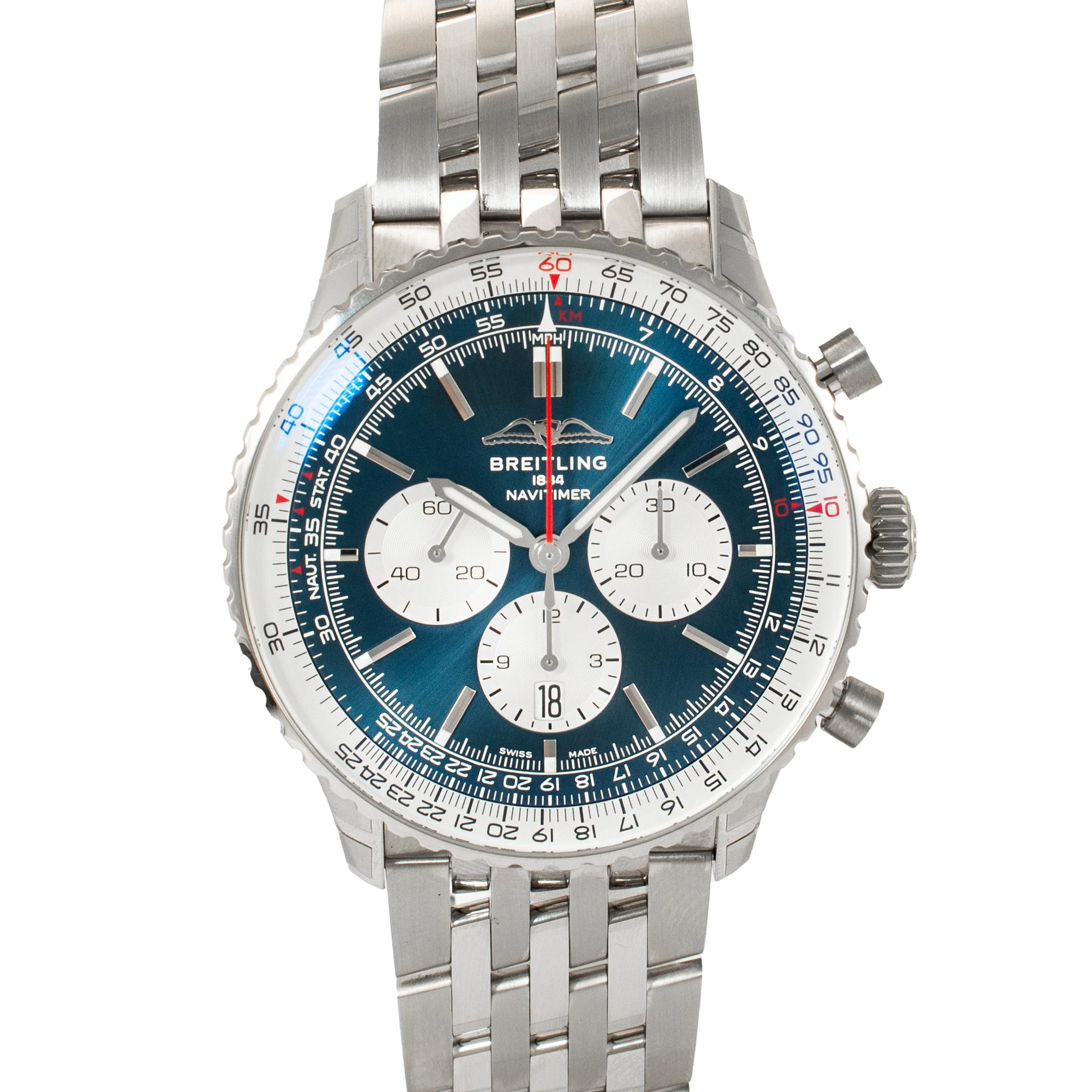 Marchio: Breitling 

Genere: Uomini 

Tipo di metallo: Acciaio inossidabile 

Diametro: 46,00 mm

Peso: 183,78 grammi

BREITLING Orologio da polso BREITLING da uomo in acciaio inossidabile con documenti originali. Il metallo è stato testato ed è