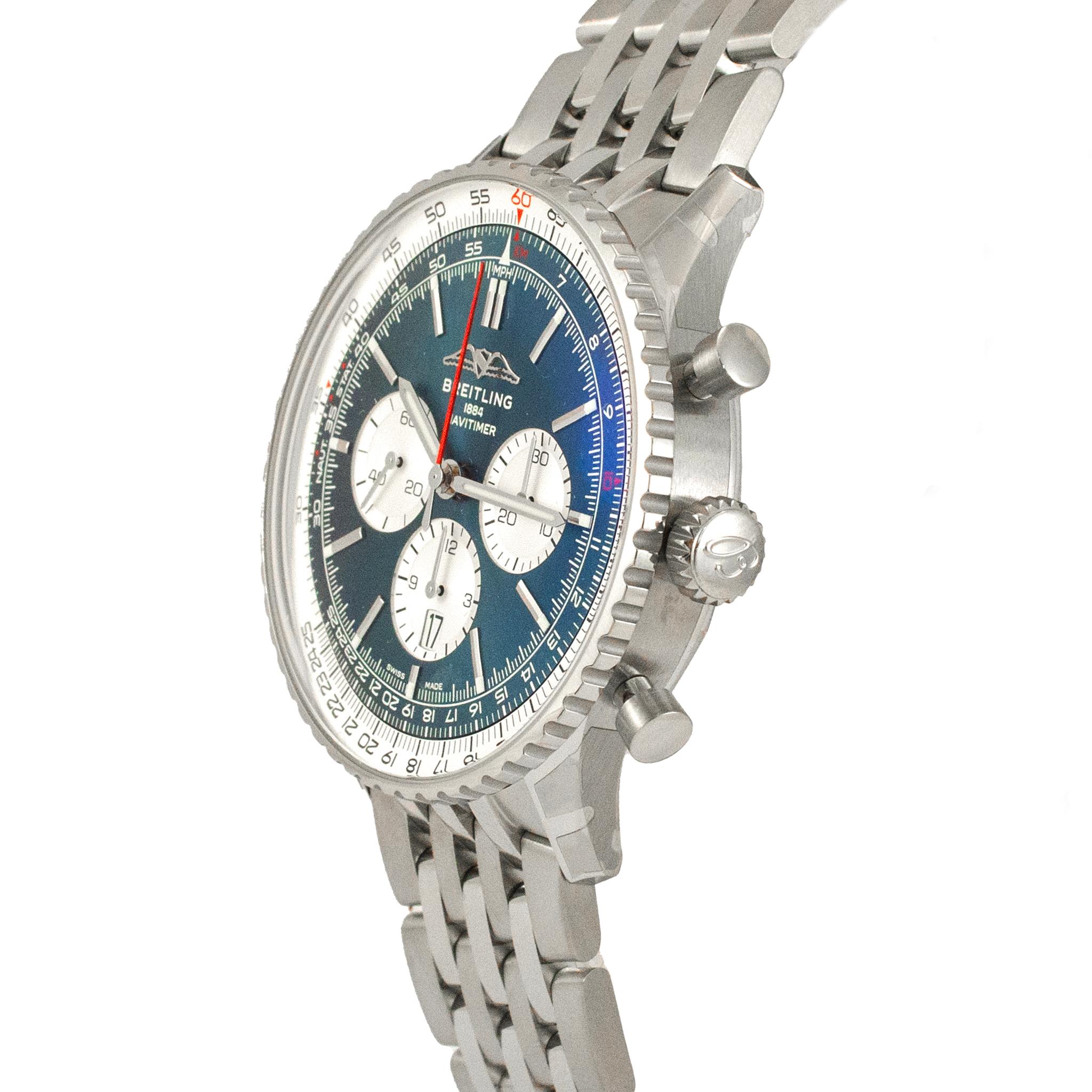 Uomo Breitling Navitimer 1 B01 46MM ab0137211c1a1 Orologio Cronografo Blu Steele in vendita
