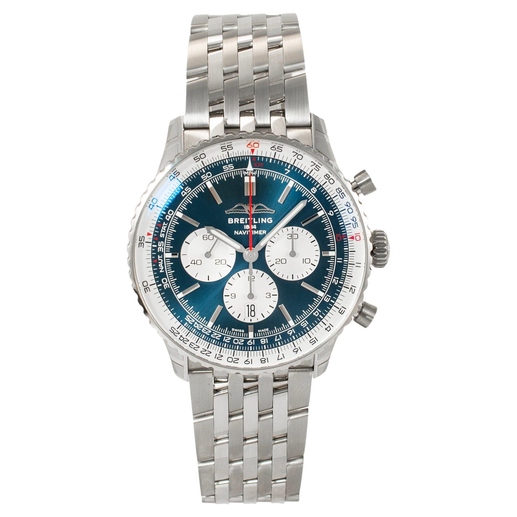 Breitling Navitimer 1 B01 46MM ab0137211c1a1 Blau Chronograph Stahl Uhr