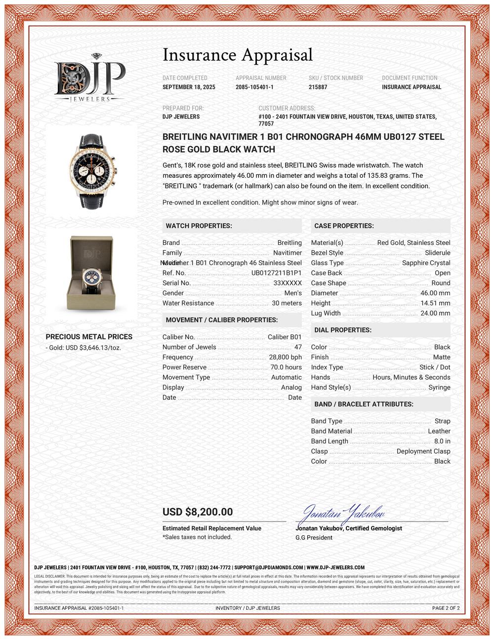 Breitling Navitimer 1 B01 Chronograph 46MM UB0127 Stahl Rose Gold Schwarz Uhr im Angebot 8