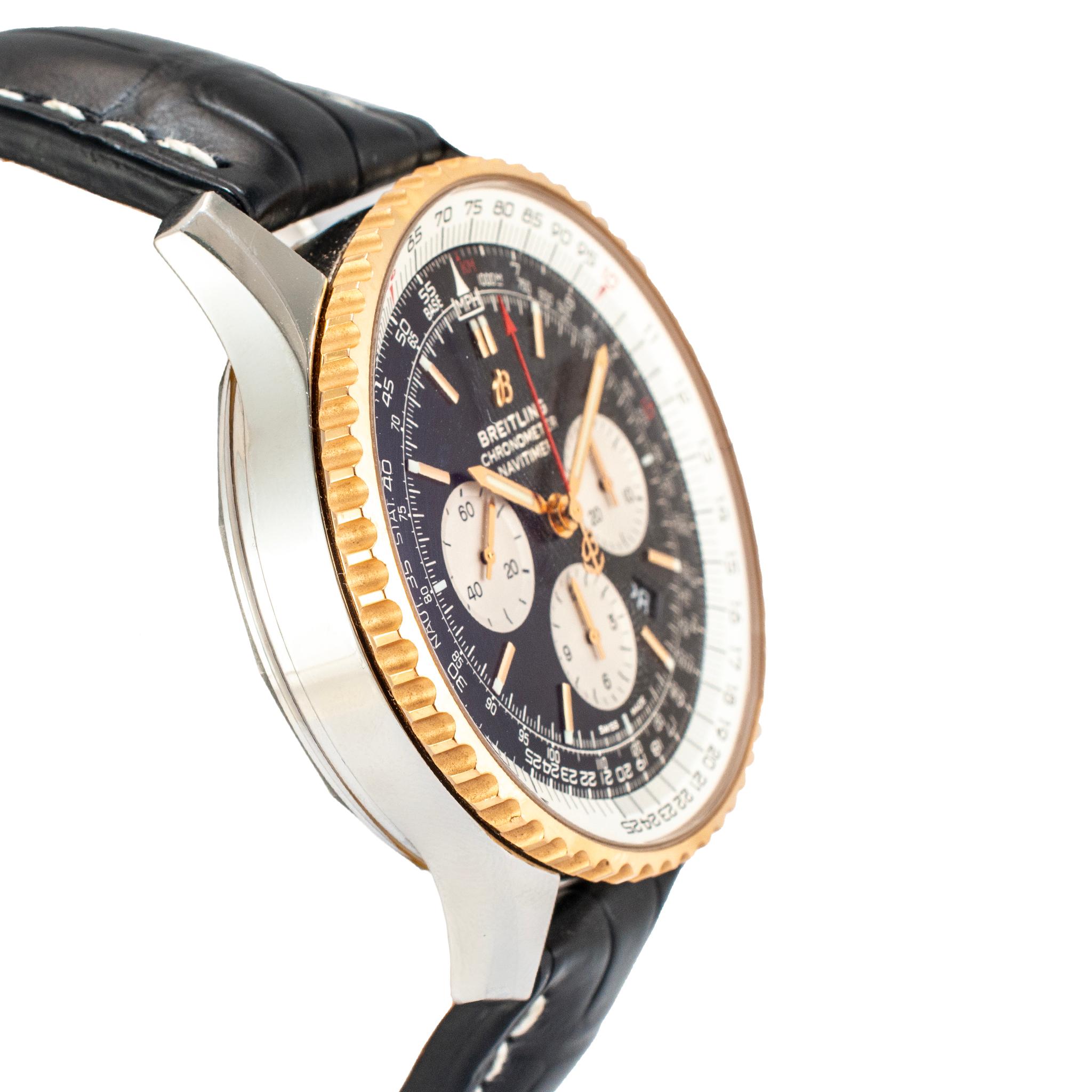 Breitling Navitimer 1 B01 Chronograph 46MM UB0127 Stahl Rose Gold Schwarz Uhr im Zustand „Hervorragend“ im Angebot in Houston, TX