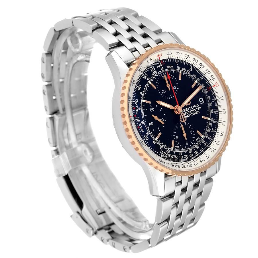 Breitling Navitimer 1 Black Dial Steel Rose Gold Mens Watch U13324 Box Card Excellent état - En vente à Atlanta, GA