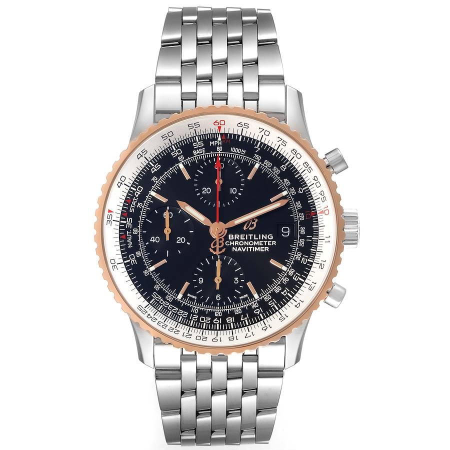 Breitling Navitimer 1 Chronograph 41 Steel Rose Gold Watch U13324 Box Card. Automatic self-winding officially certified chronometer movement. Chronograph function. Stainless steel case 41.0 mm in diameter. Stainless steel screwed-down crown and