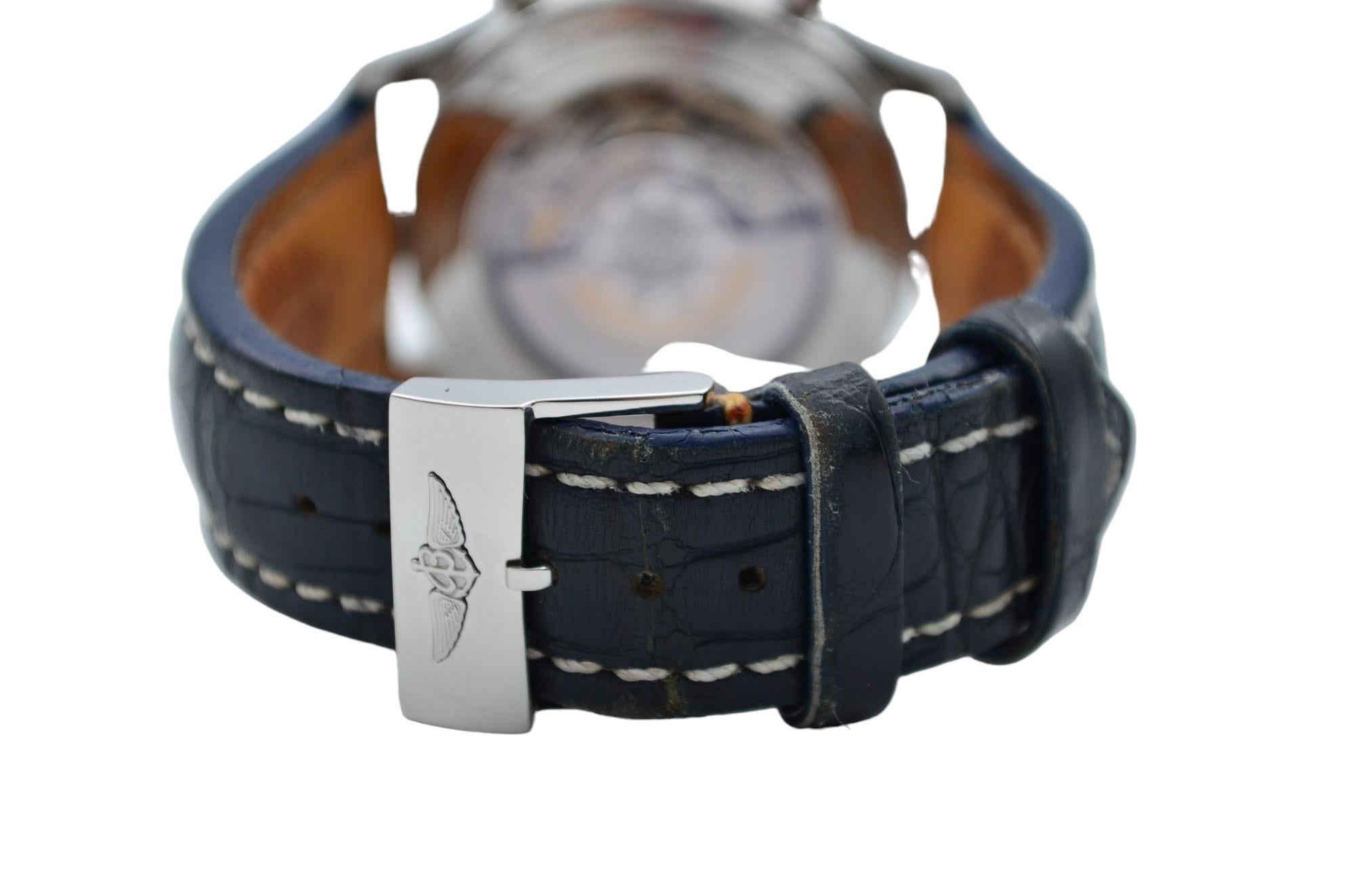 Breitling Navitimer 1 Chronograph 46mm Steel Blue Dial Leather Strap AB012721 For Sale 2