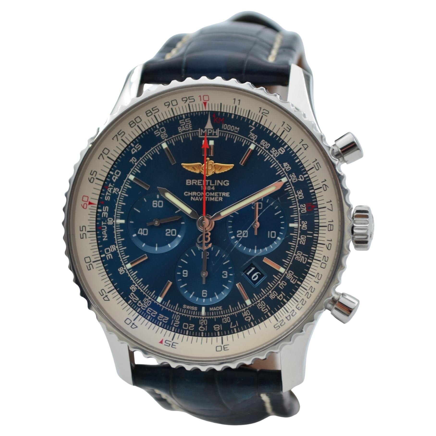 Breitling Navitimer 1 Chronograph 46mm Steel Blue Dial Leather Strap AB012721