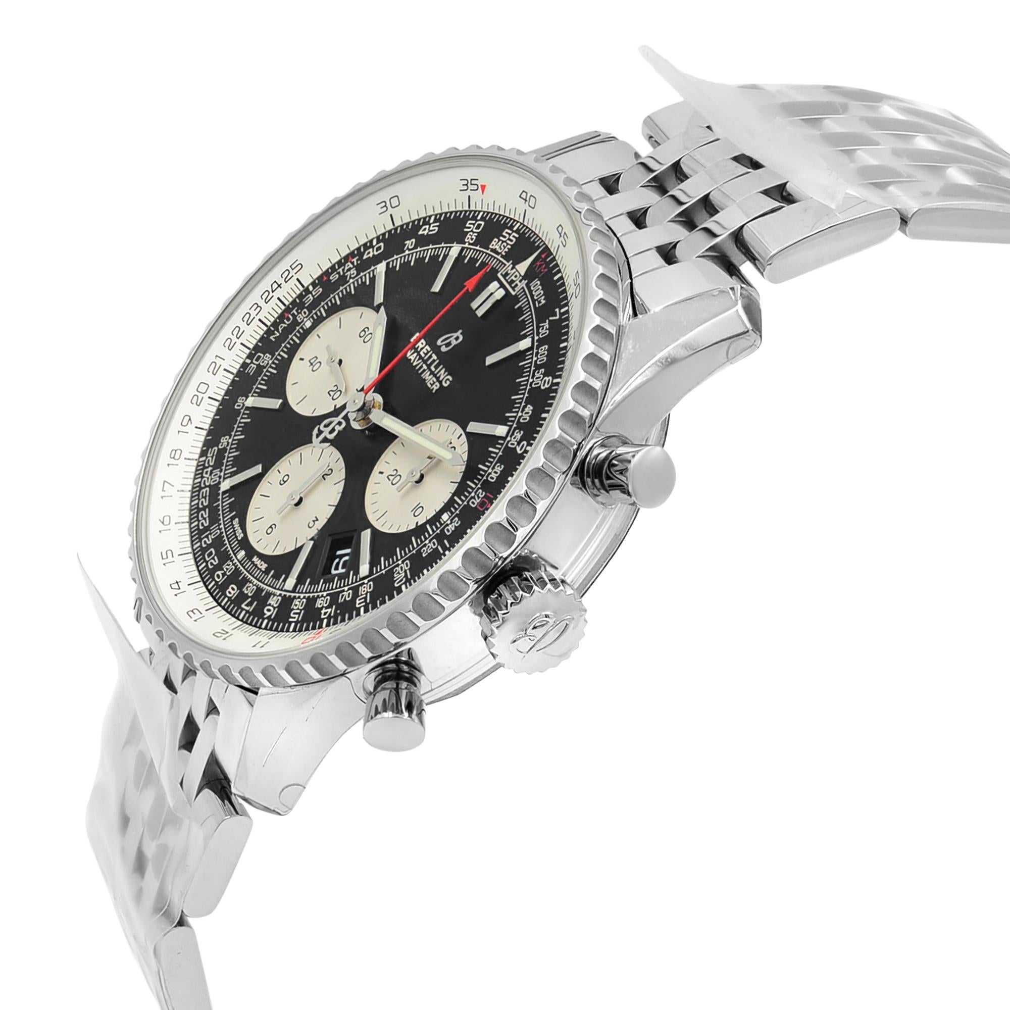 Breitling Navitimer 1 Steel Black Dial Automatic Men's Watch AB012121/B1A1-450A In New Condition In New York, NY