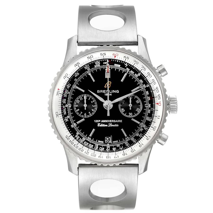 Breitling Navitimer 125th Anniversary Limited Edition Mens Watch A26322. Automatic self-winding officially certified chronometer movement. Chronograph function. Gilt brass, 25 jewels, straight-line lever, escapement, monometallic balance, shock