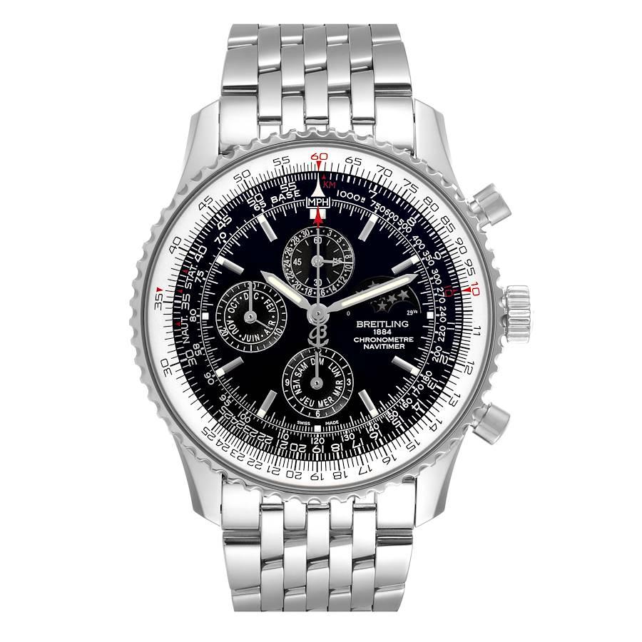 Breitling Navitimer 1461 Chrono Moonphase Limited Edition Watch A19370. Self-winding automatic officially certified chronometer movement. Chronograph function. Stainless steel case 46.0 mm in diameter. Stainless steel screwed-down crown and pushers.