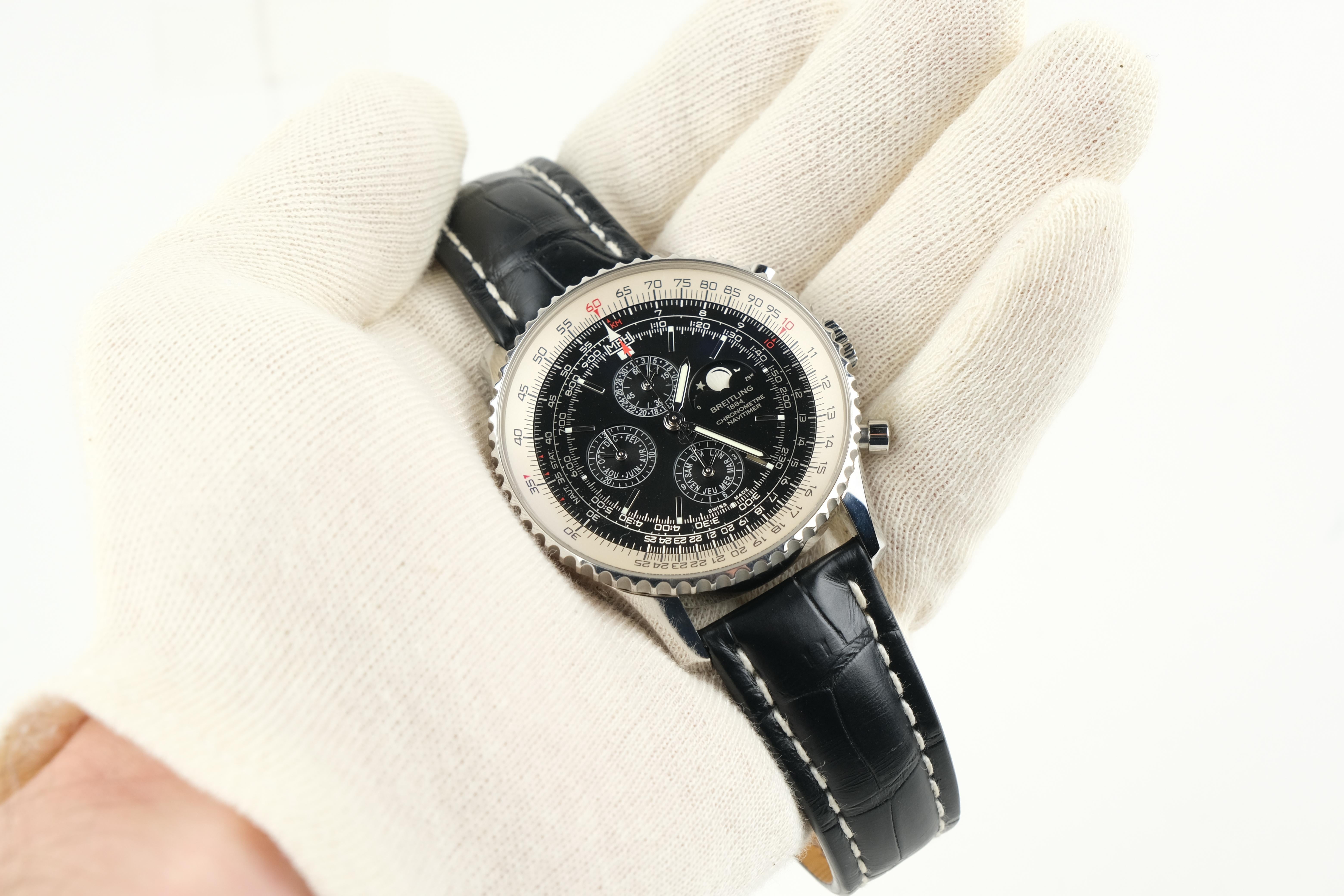 Breitling Navitimer 1461 Ltd. Ed. Triple Calendar Chronograph Wristwatch

ITEM DETAILS

Brand: Breitling
Type: Wristwatch
Model Name: Navitimer
Model Number A19380
Bezel Material: Stainless Steel
Case Material: Stainless Steel
Caseback Material: