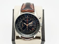 Breitling Navitimer 1884 A21350 Schwarzes Zifferblatt Edelstahl Lederband 45mm