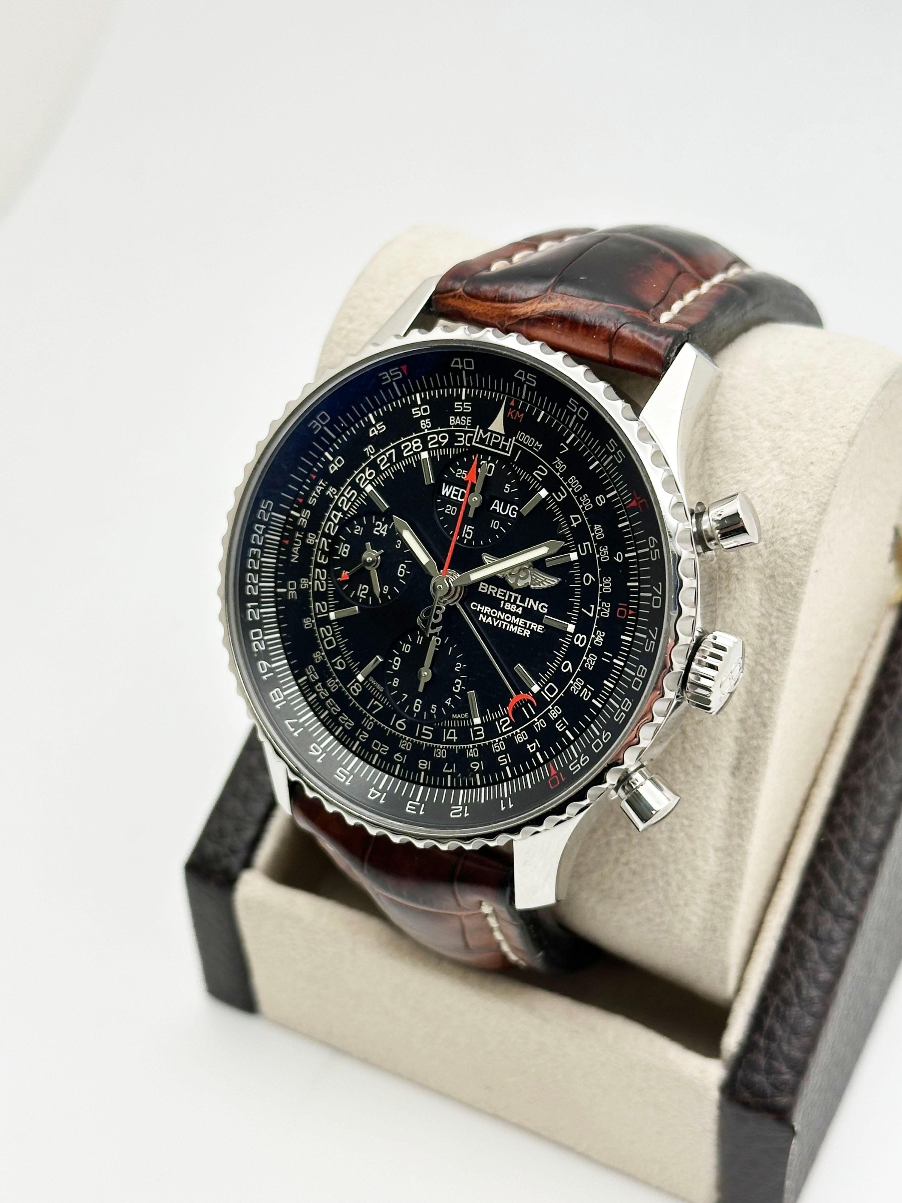 Uomo Breitling Navitimer 1884 A21350 Quadrante nero Acciaio inossidabile Cinturino in pelle 45mm in vendita