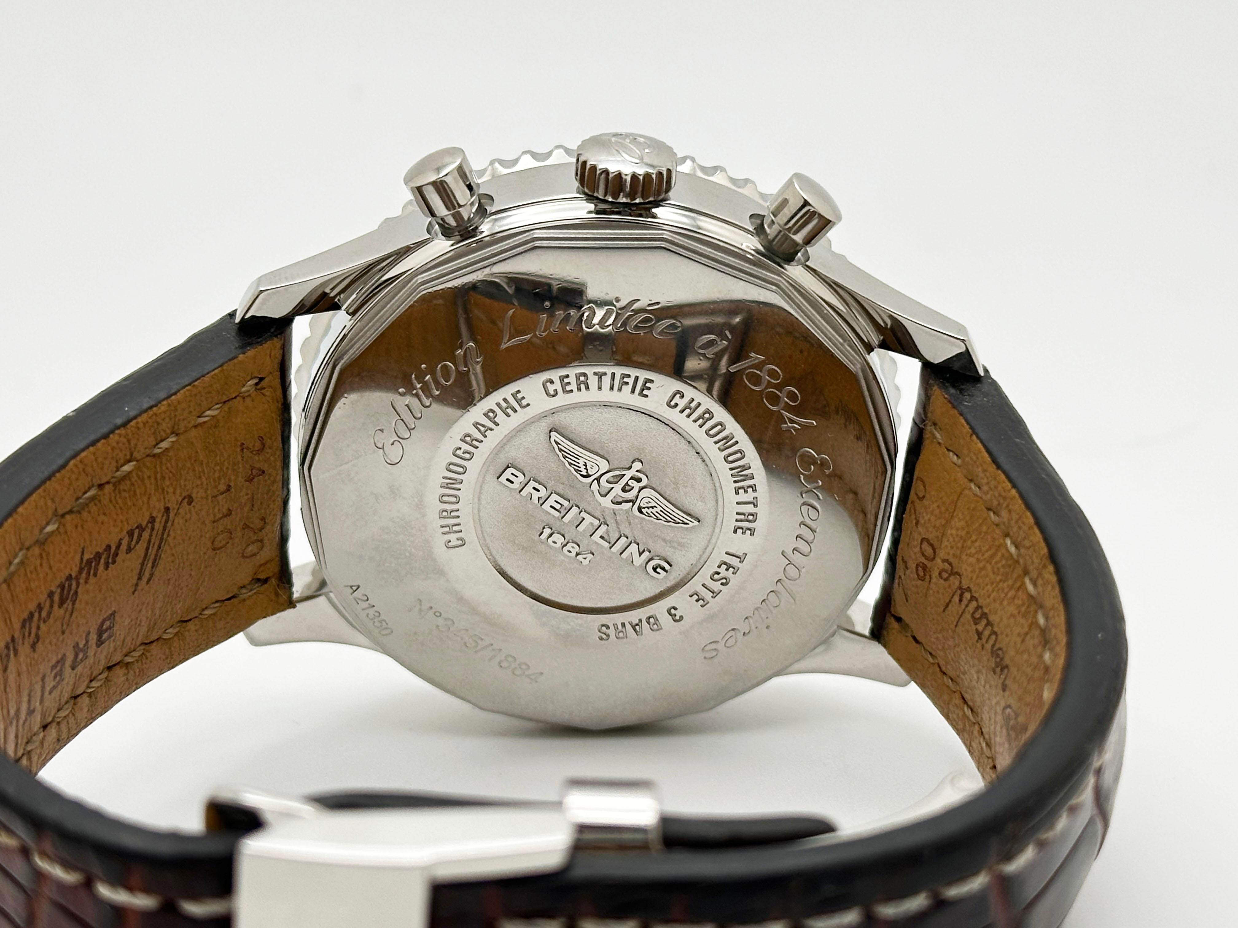 Breitling Navitimer 1884 A21350 Quadrante nero Acciaio inossidabile Cinturino in pelle 45mm in vendita 2