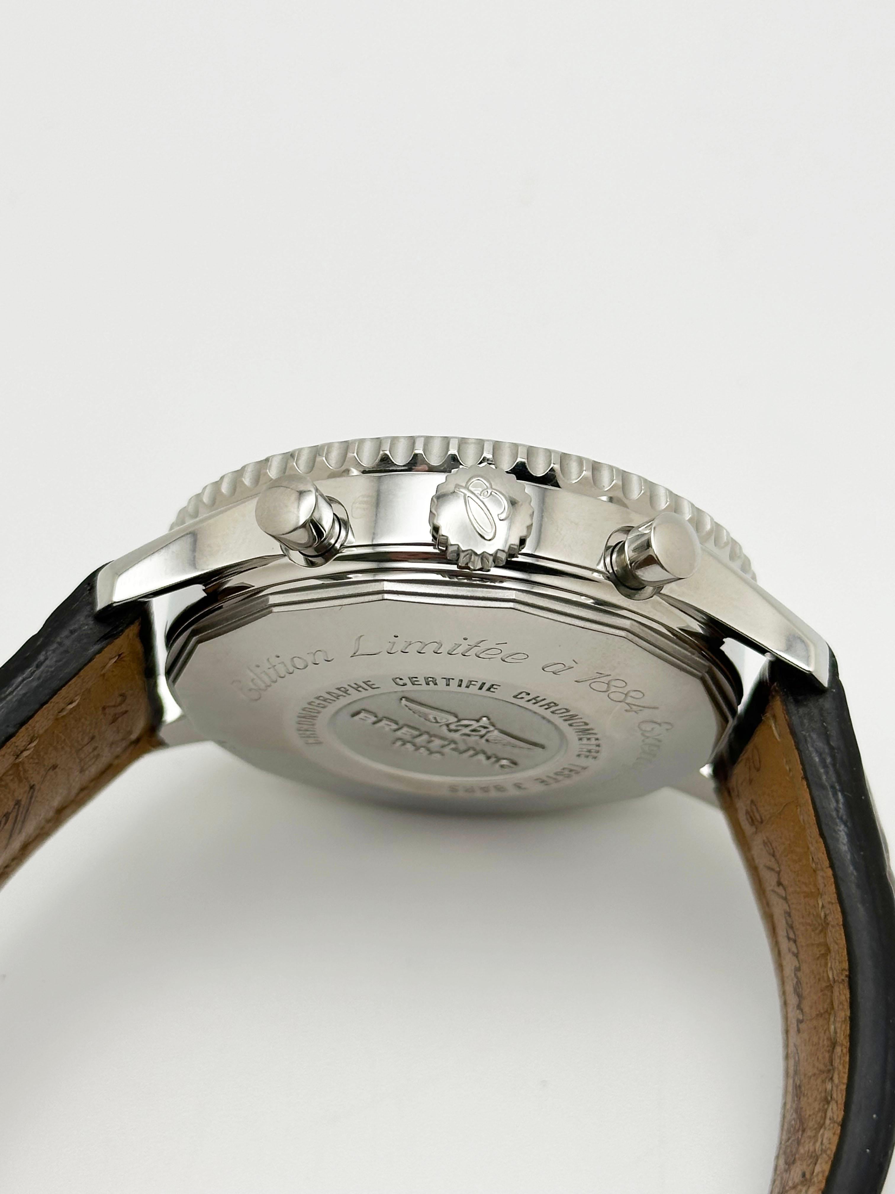 Breitling Navitimer 1884 A21350 Quadrante nero Acciaio inossidabile Cinturino in pelle 45mm in vendita 3