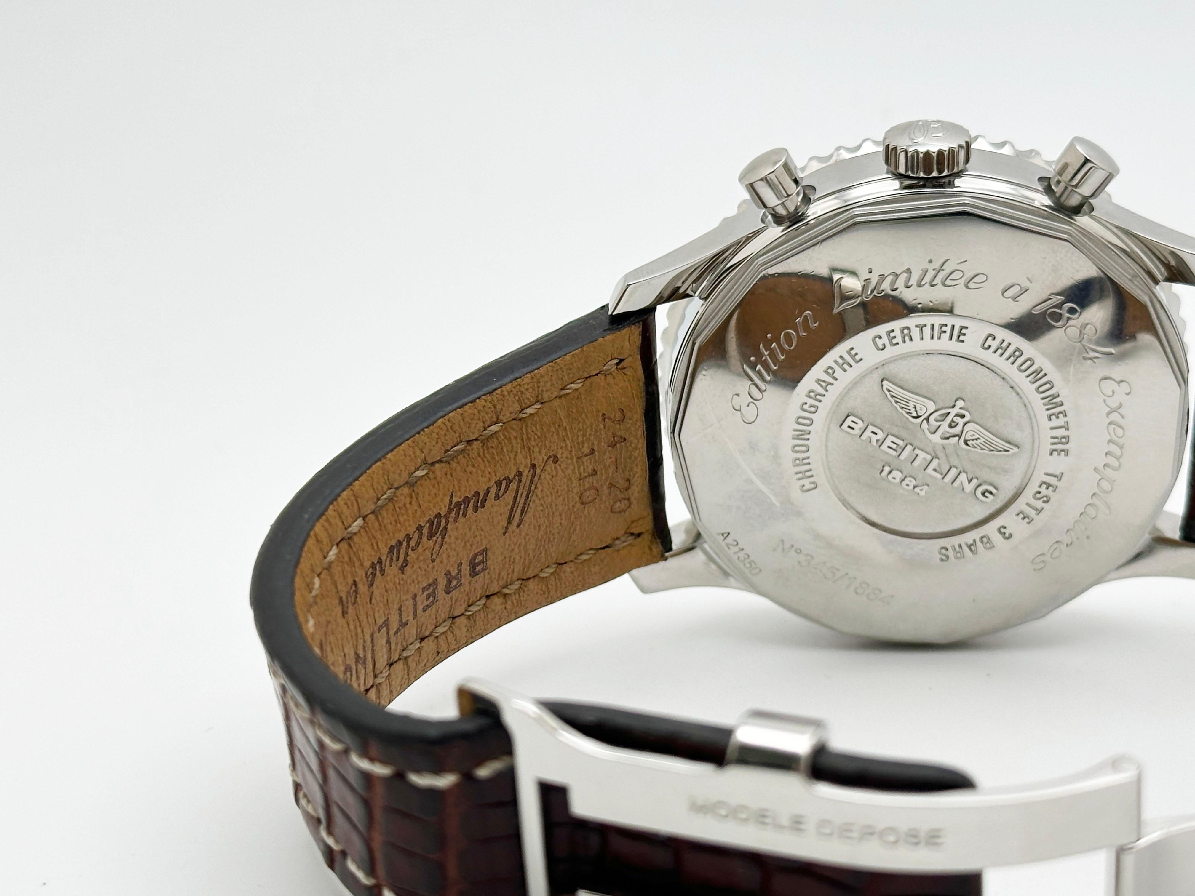 Breitling Navitimer 1884 A21350 Quadrante nero Acciaio inossidabile Cinturino in pelle 45mm in vendita 5