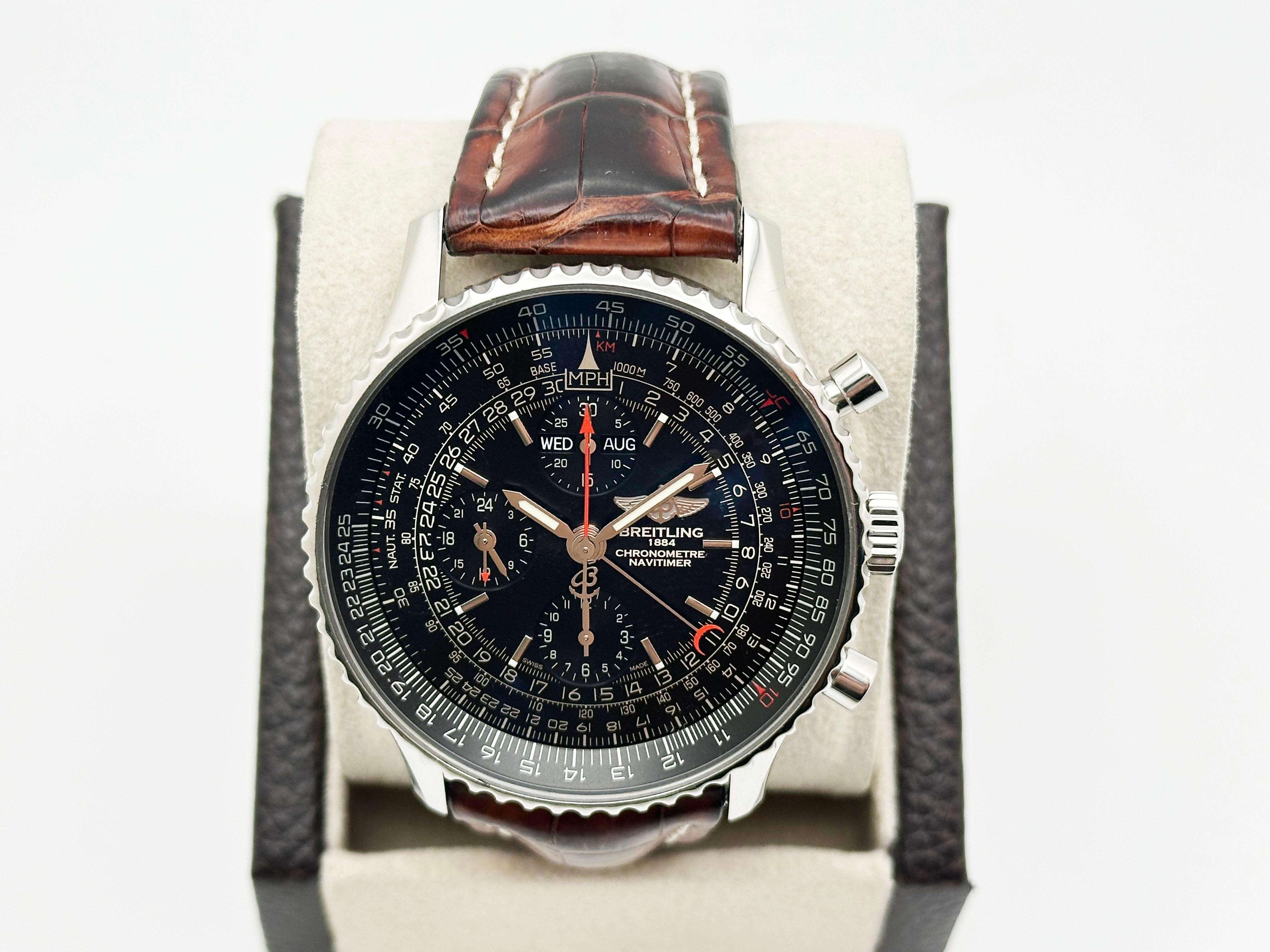 Breitling Navitimer 1884 A21350 Quadrante nero Acciaio inossidabile Cinturino in pelle 45mm