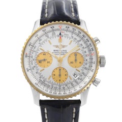 Breitling Navitimer 18K Gold Steel Silver Dial Mens Watch D23322