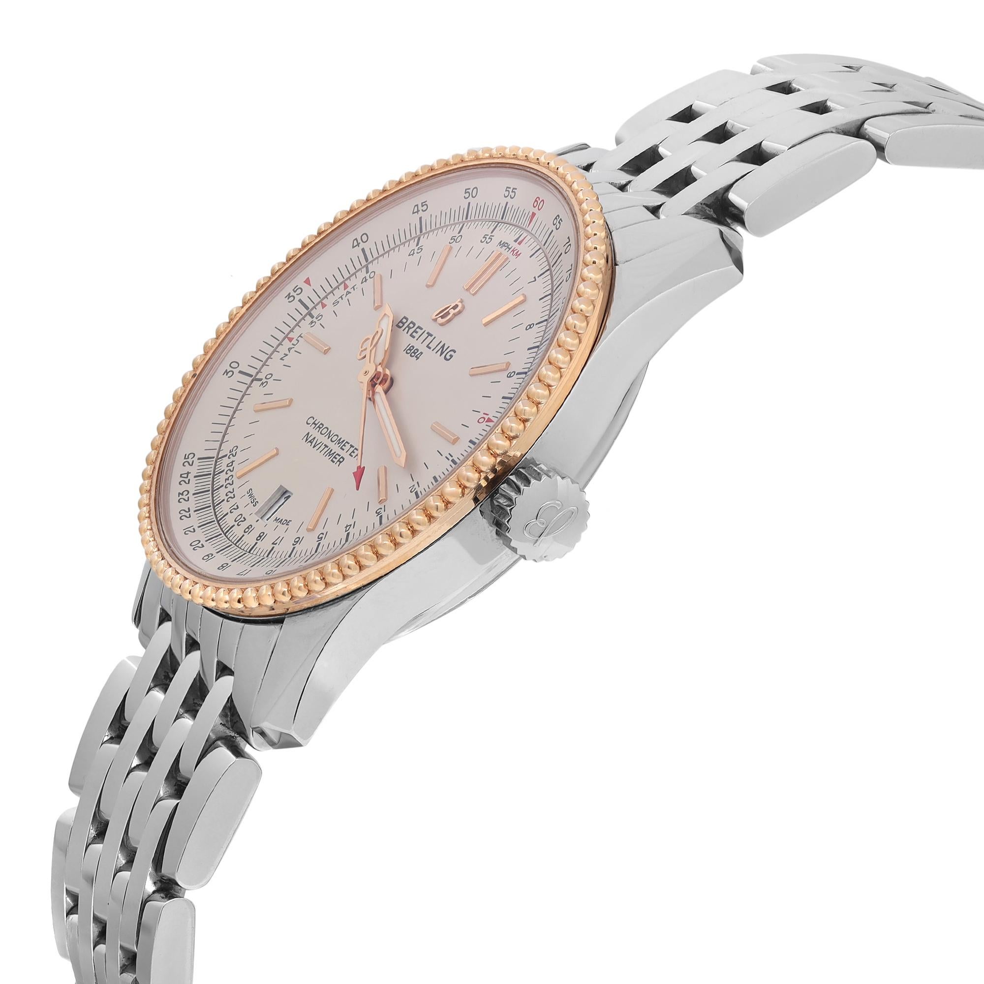 Breitling Navitimer 38mm Steel 18K Rose Gold Dial Men Watch U17325211G1A1 Bon état - En vente à New York, NY