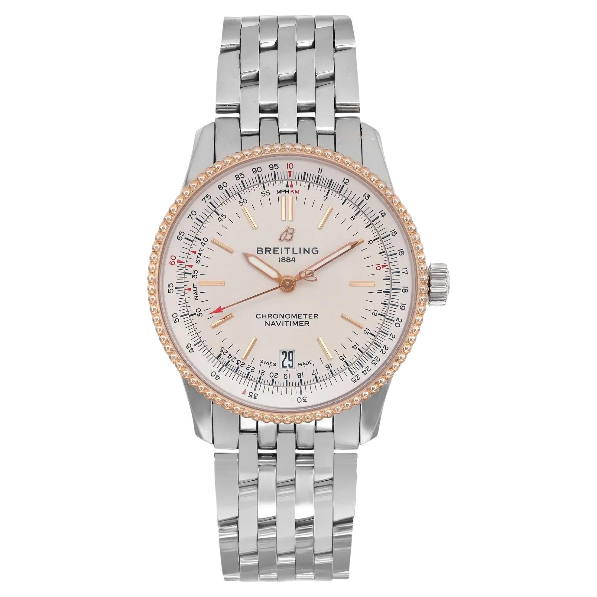 Breitling Navitimer 38mm Steel 18K Rose Gold Silver Dial Men Watch U17325211G1A1