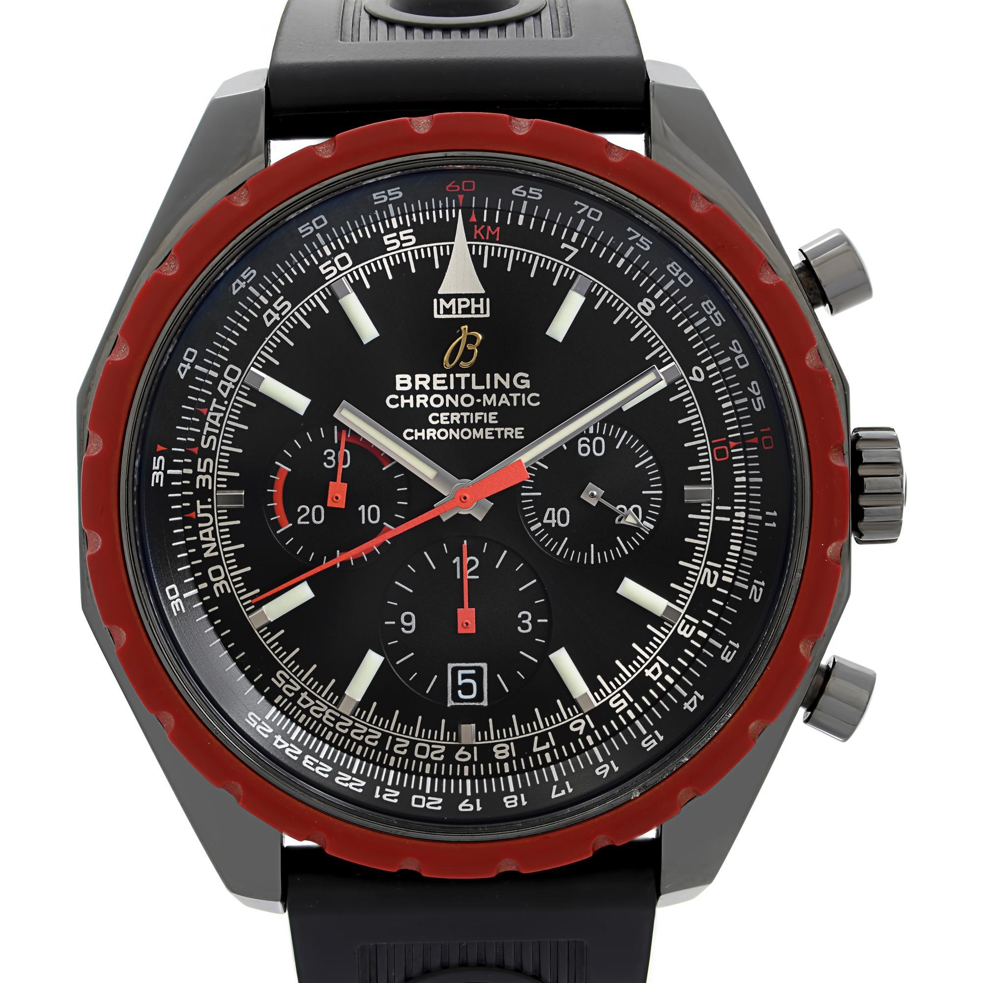 Pre-owned Breitling Navitimer 50mm PVD Steel Chrono-Matic Limited Edition Automatic Men's Watch M14360. Scratches on the Case and Clasp. This Beautiful Men's Timepiece is Powered By a Mechanical (Automatic) Movement and Features: Black PVD Coasted