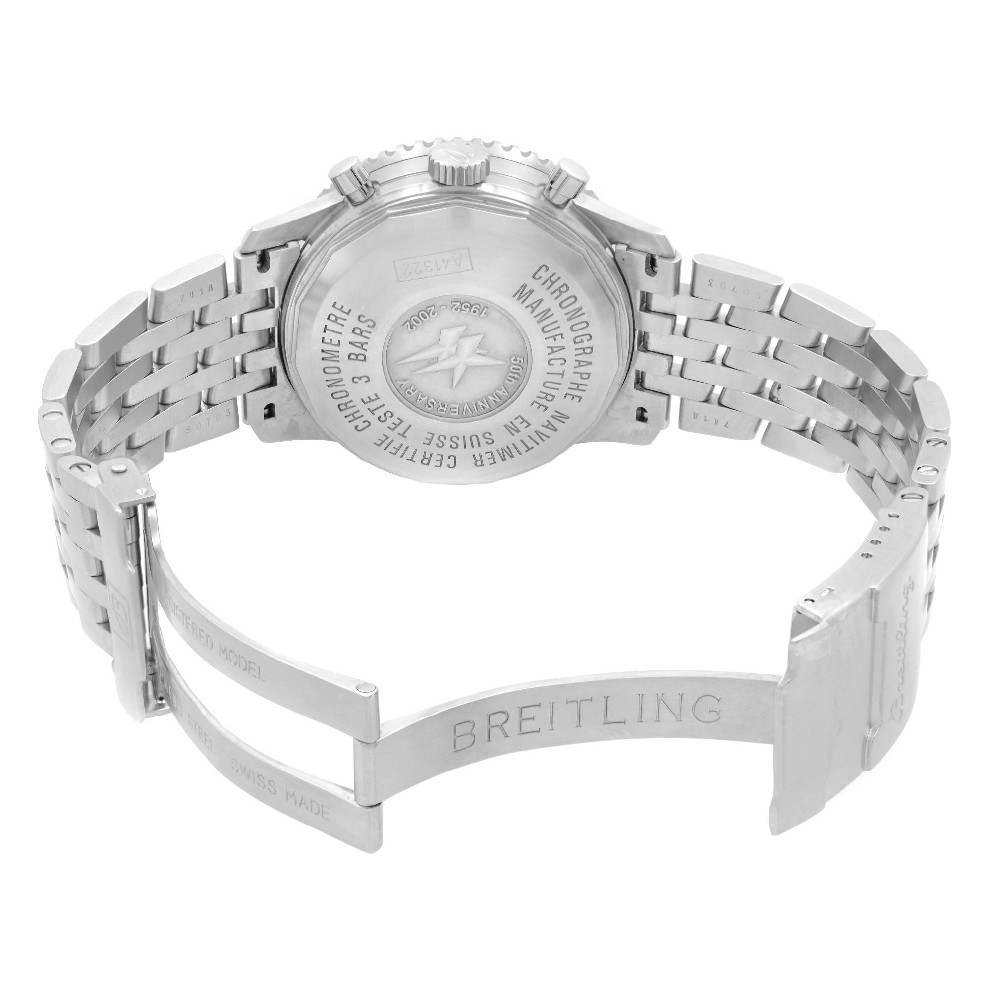Breitling Navitimer 50th Anniversary Steel Silver Dial Mens Watch A41322 In Excellent Condition In New York, NY