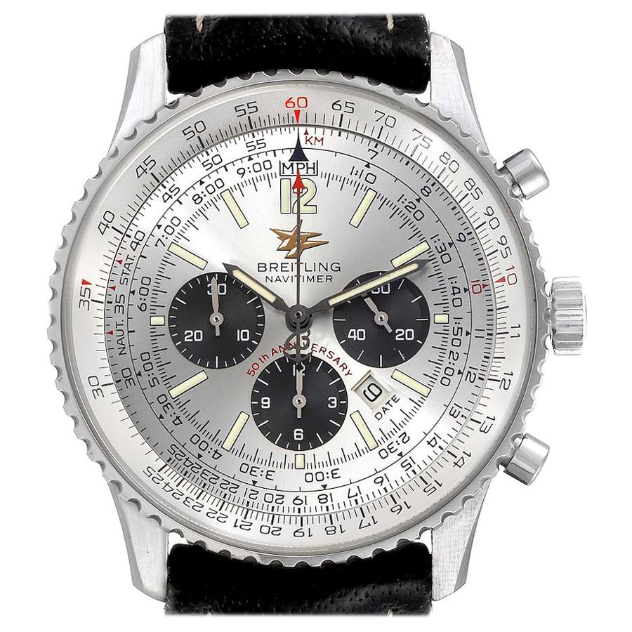 Breitling Navitimer 50th Anniversary Silver Dial Mens Watch A41322 Box Papers For Sale