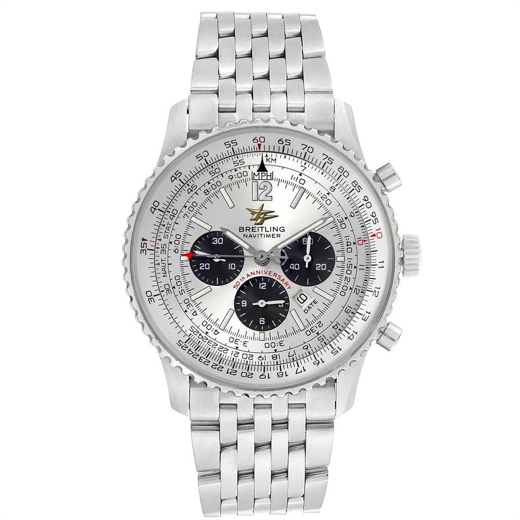 Breitling Navitimer 50th Anniversary Silver Dial Men's Watch A41322 In Excellent Condition In Atlanta, GA