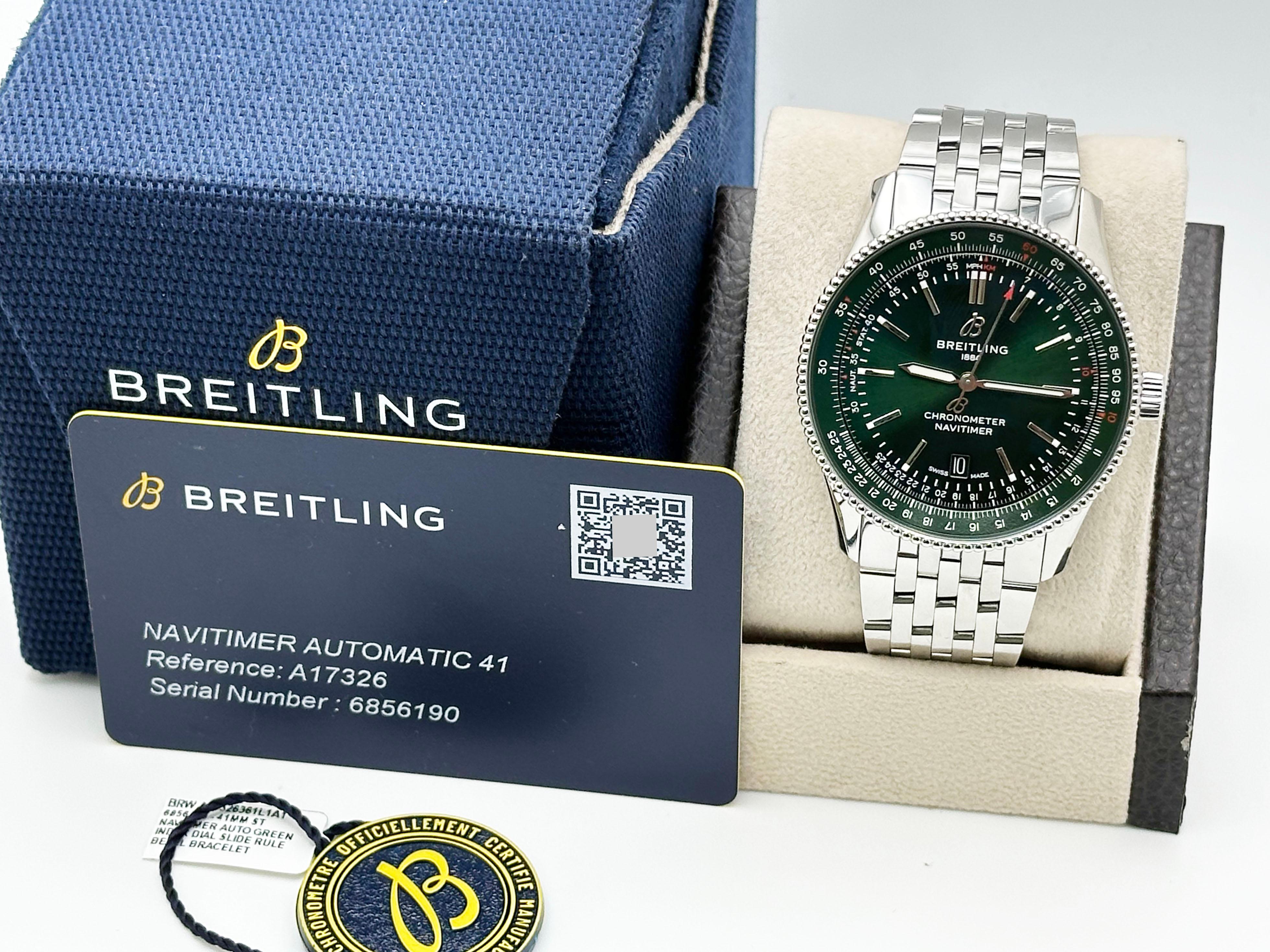 Breitling Navitimer A17326 Quadrante Verde Acciaio Inox Carta 41mm in vendita 4