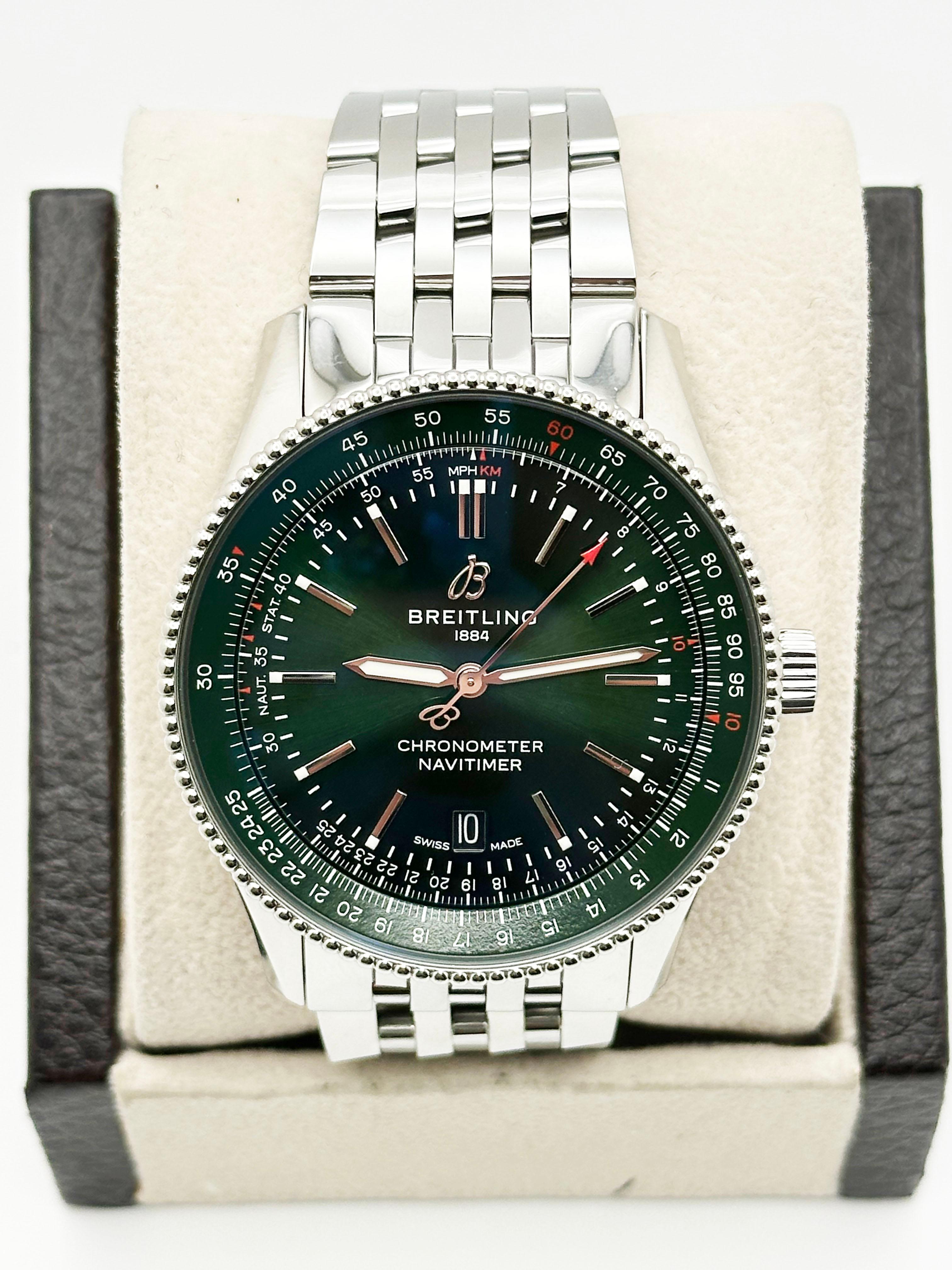 Breitling Navitimer A17326 Green Dial Stainless Steel Box Paper 41mm