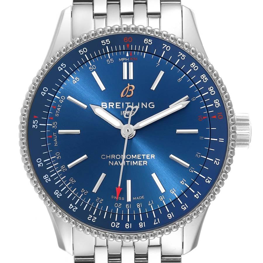 Breitling Navitimer Automatic 35 Blue Dial Steel Ladies Watch A17395 Box Card For Sale