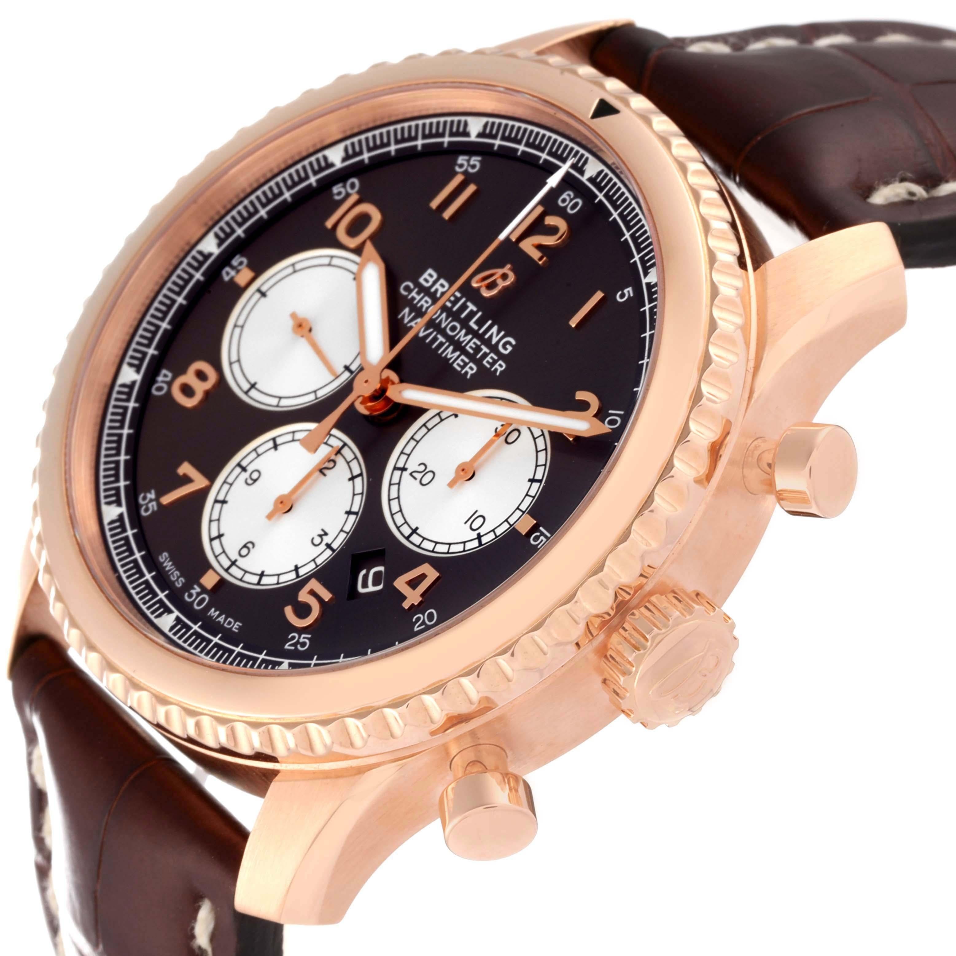 Breitling Navitimer Aviator 8 B01 Rose Gold Mens Watch RB0117 Box Card In Excellent Condition For Sale In Atlanta, GA