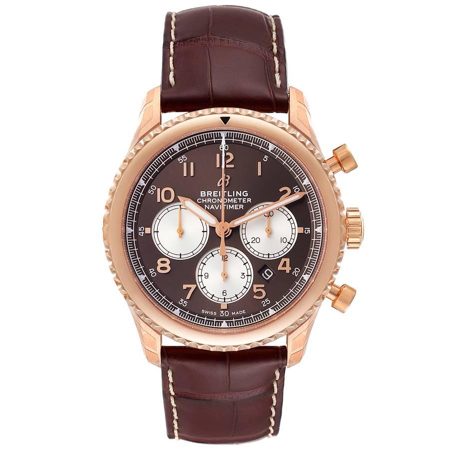 Breitling Navitimer Aviator 8 B01 Rose Gold Mens Watch RB0117 Unworn. Self-winding automatic officially certified chronometer movement. Chronograph function. 18k rose gold case 43.0 mm in diameter. Exhibition transparent sapphire crystal case back.