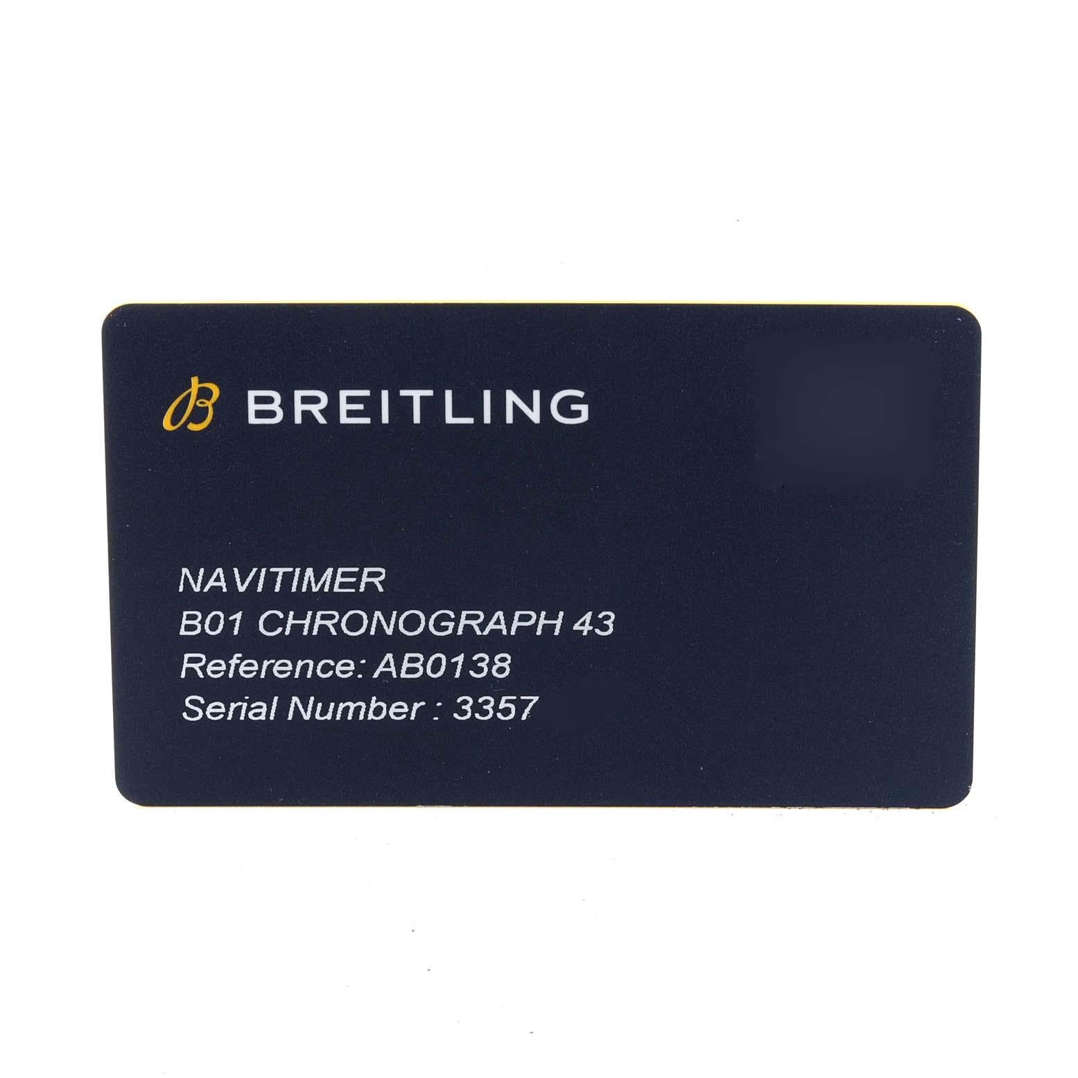 Breitling Navitimer B01 Black Dial Steel Mens Watch AB0138 Box Card en vente 6