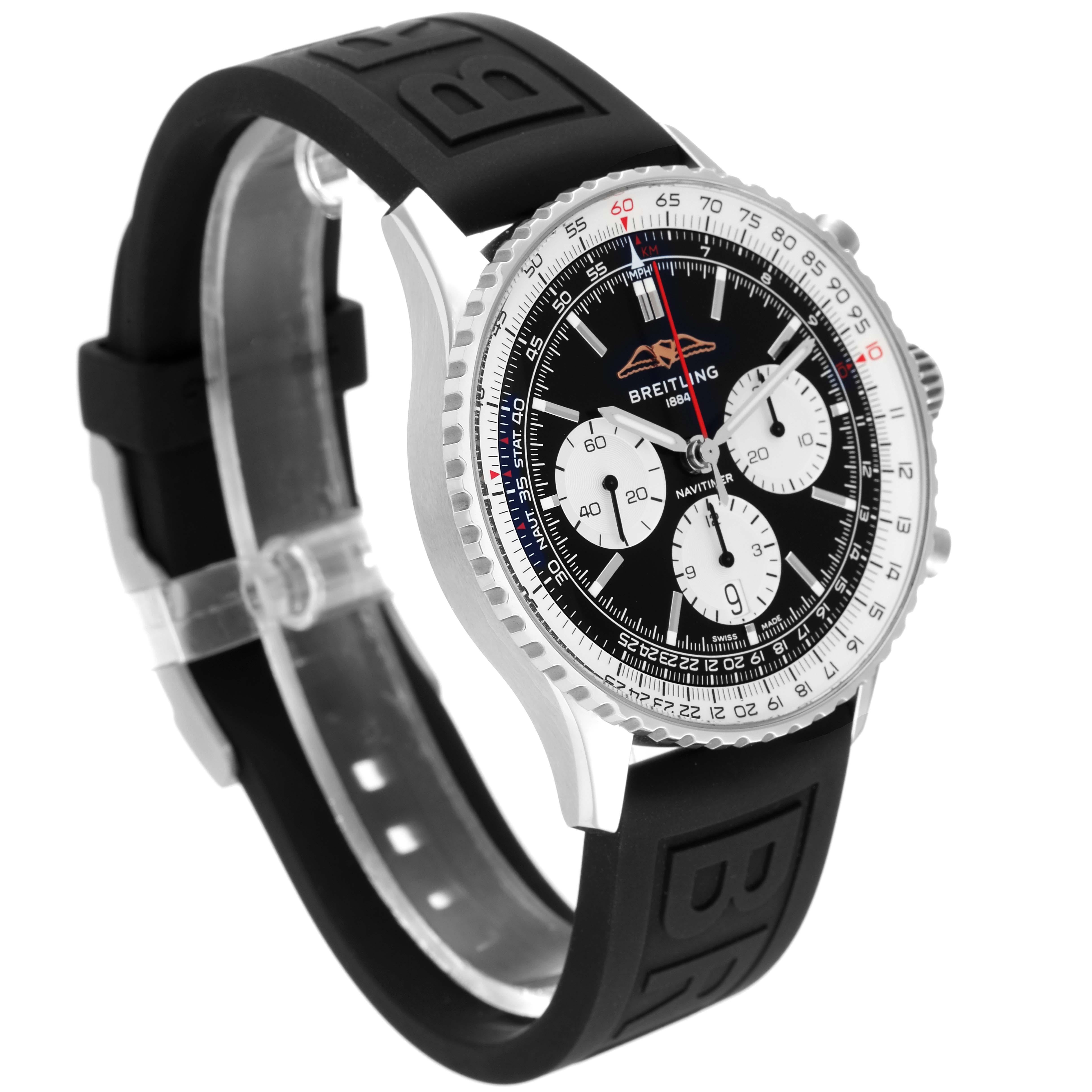 Breitling Navitimer B01 Black Dial Steel Mens Watch AB0138 Box Card In Excellent Condition For Sale In Atlanta, GA